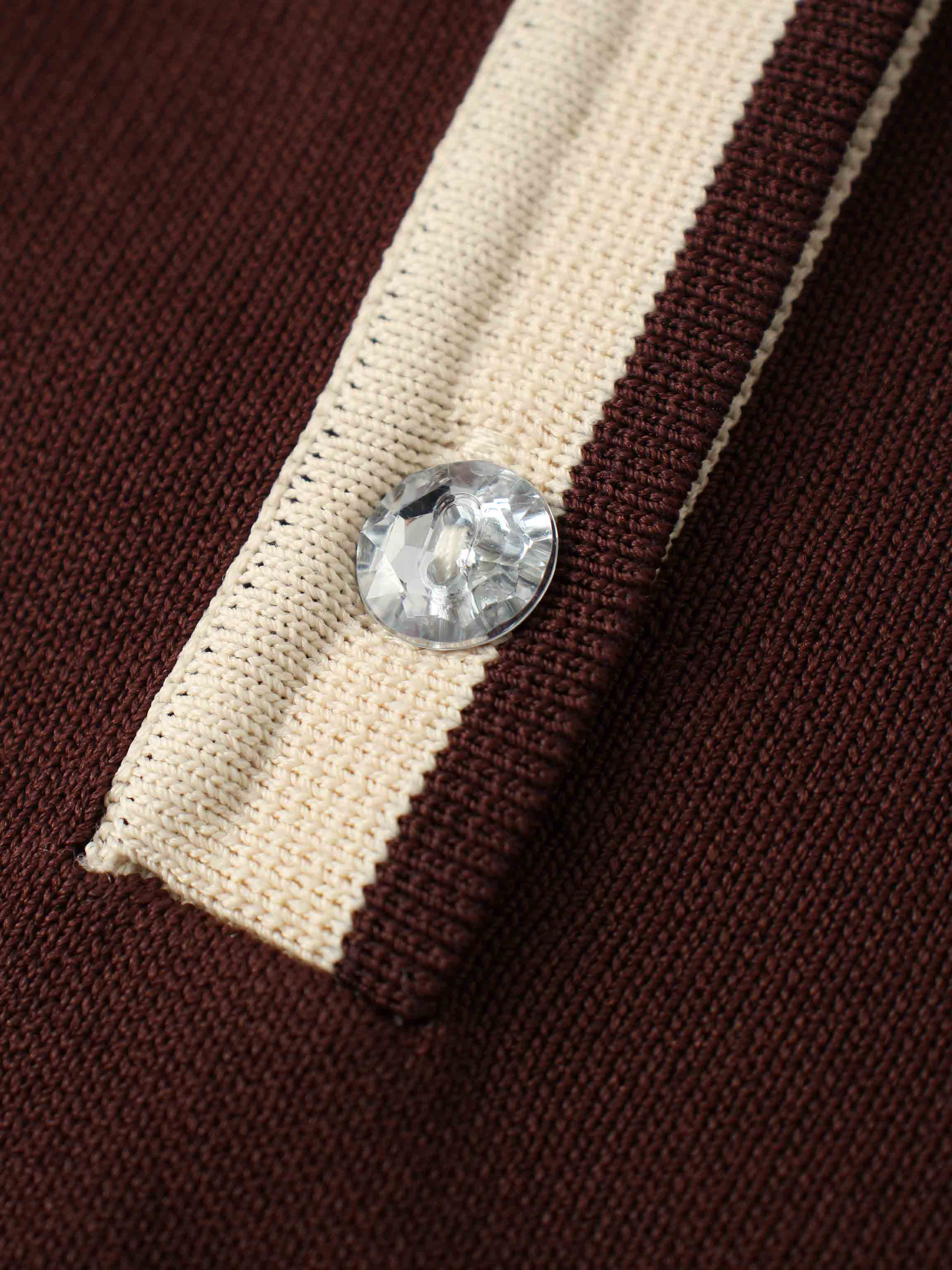 Jewel Button Collar Sweater-Brown/Tan
