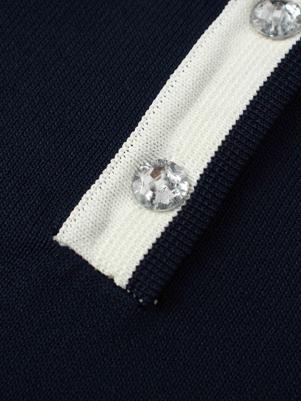 Jewel Button Collar Sweater-Navy/Cream