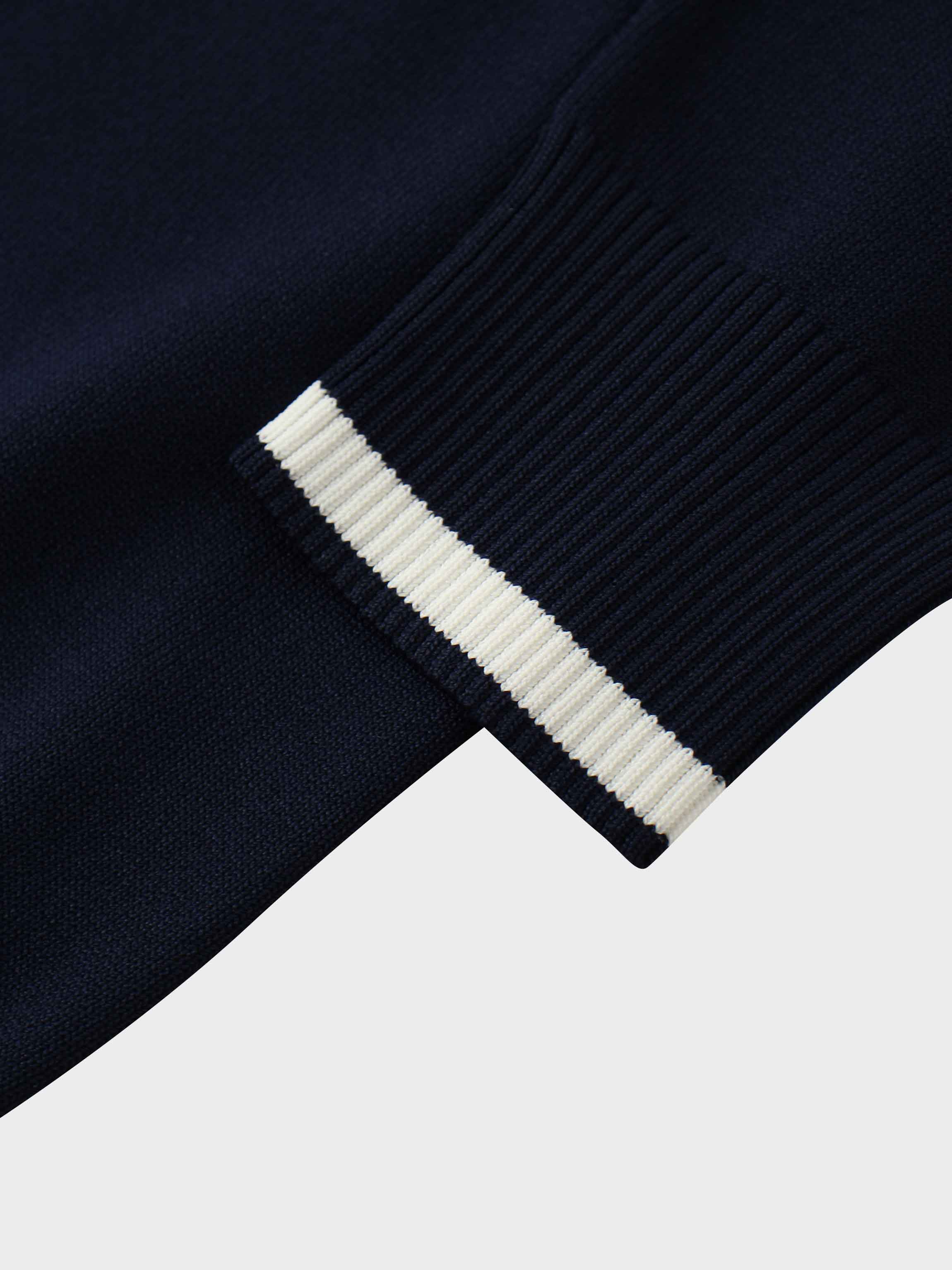 Jewel Button Collar Sweater-Navy/Cream
