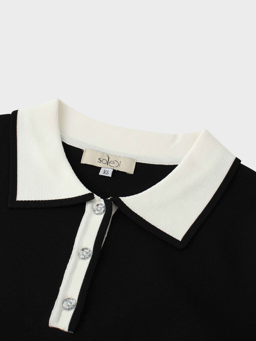Jewel Button Collar Sweater-Black/Cream