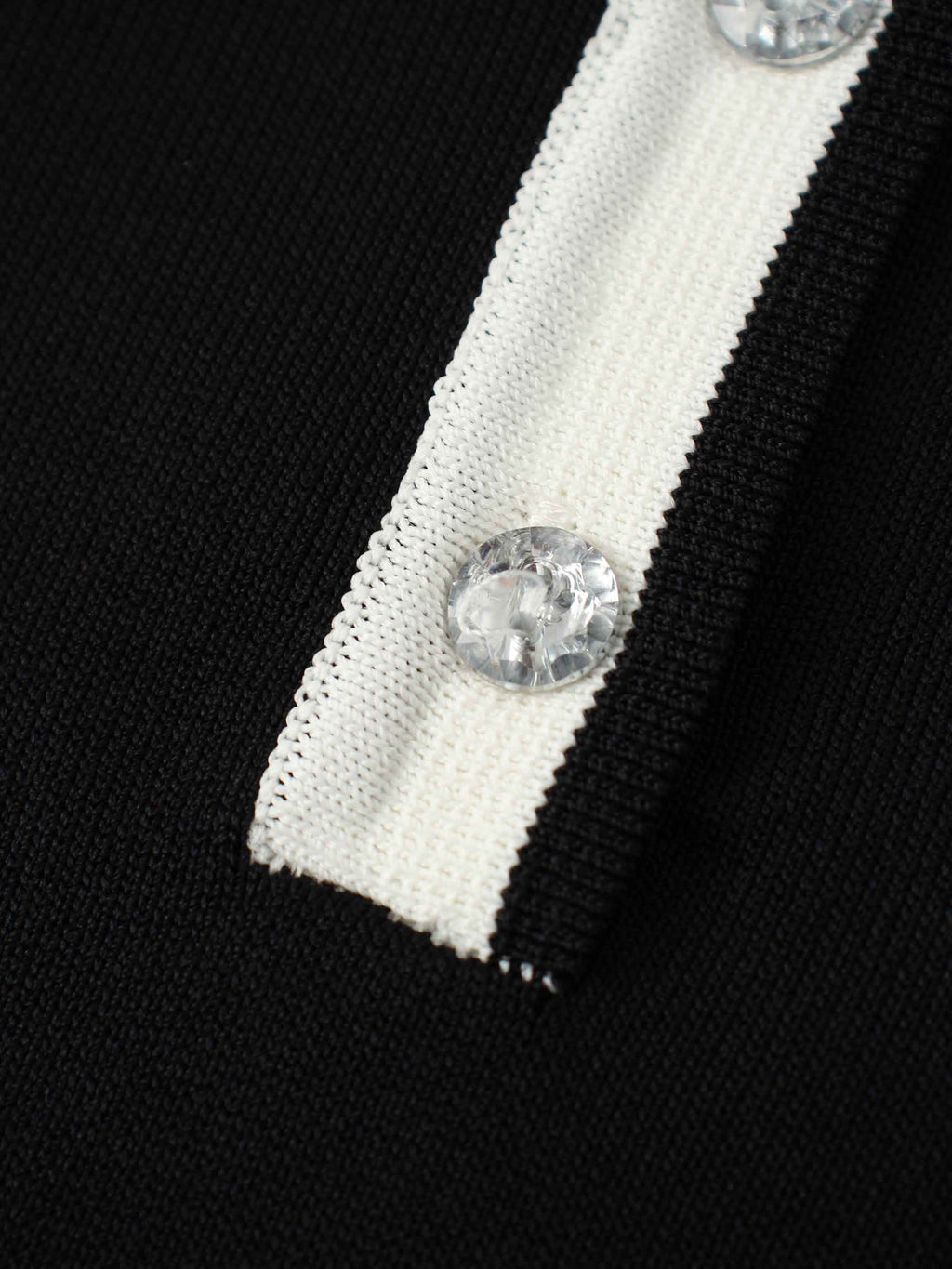 Jewel Button Collar Sweater-Black/Cream