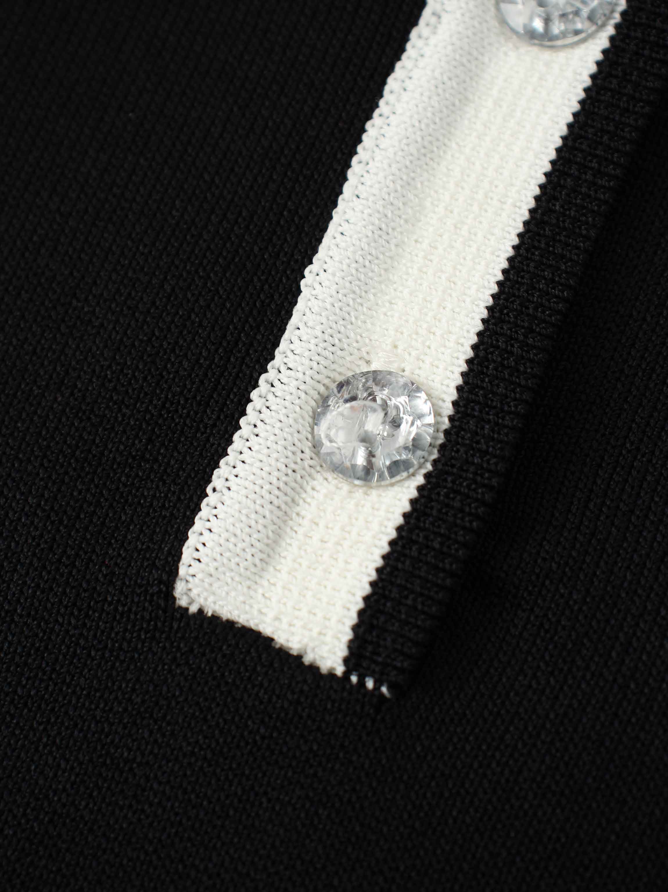 Jewel Button Collar Sweater-Black/Cream