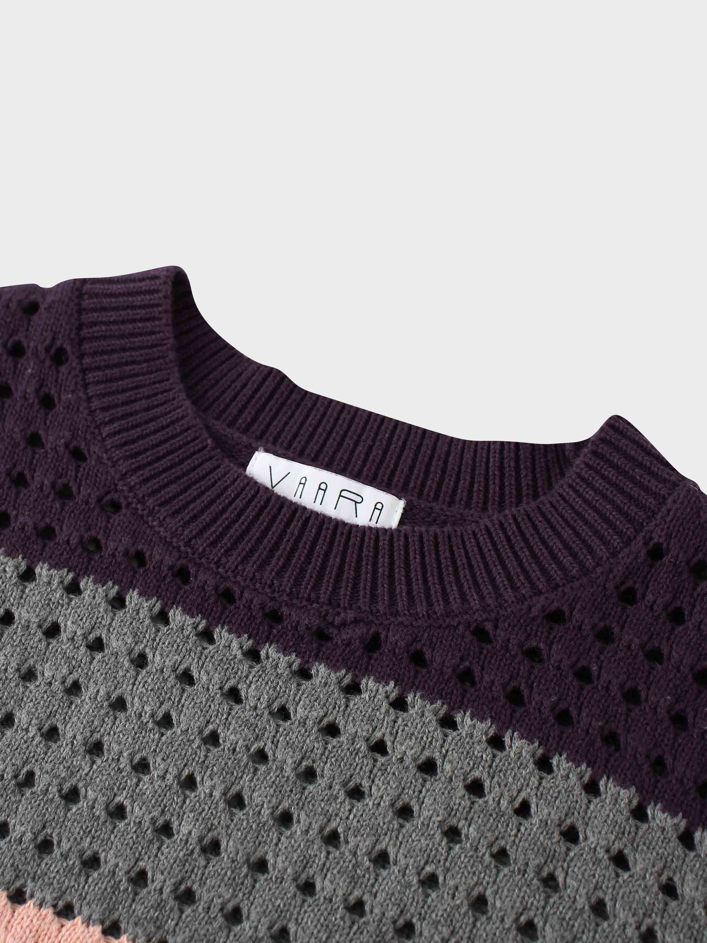 Striped Crochet Sweater-Burgundy