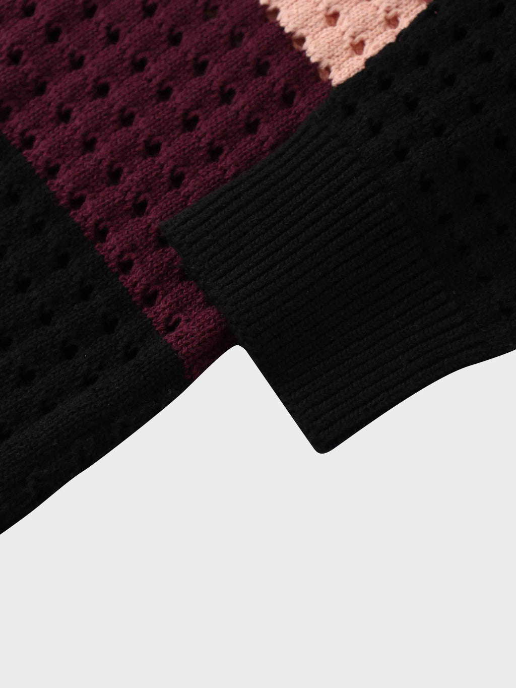 Striped Crochet Sweater-Burgundy