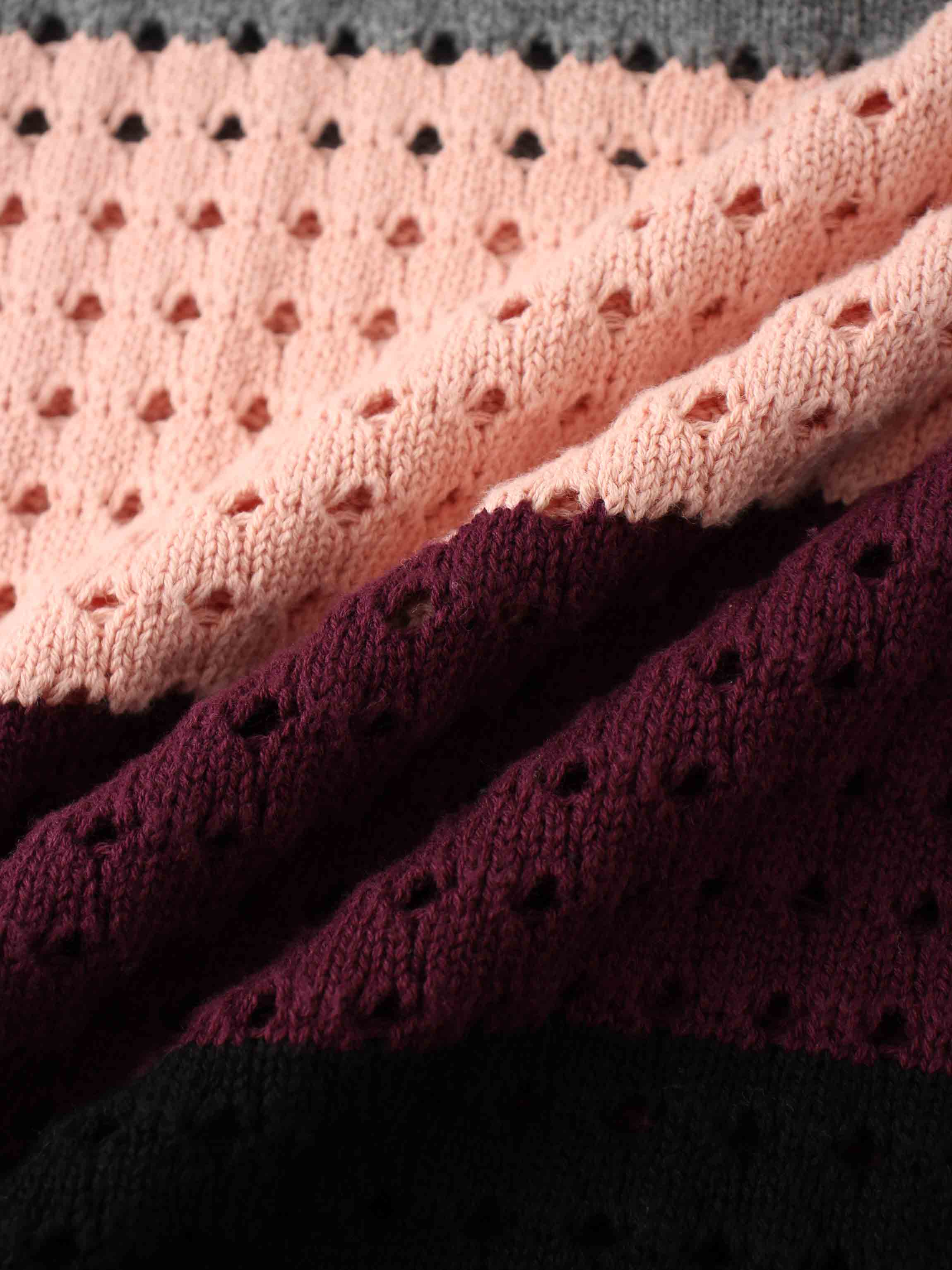 Striped Crochet Sweater-Burgundy