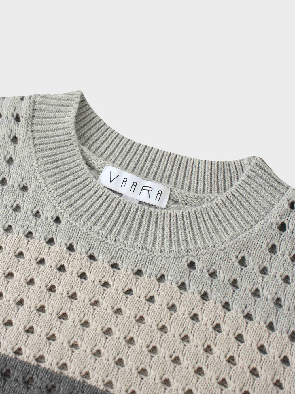 Striped Crochet Sweater-Grey