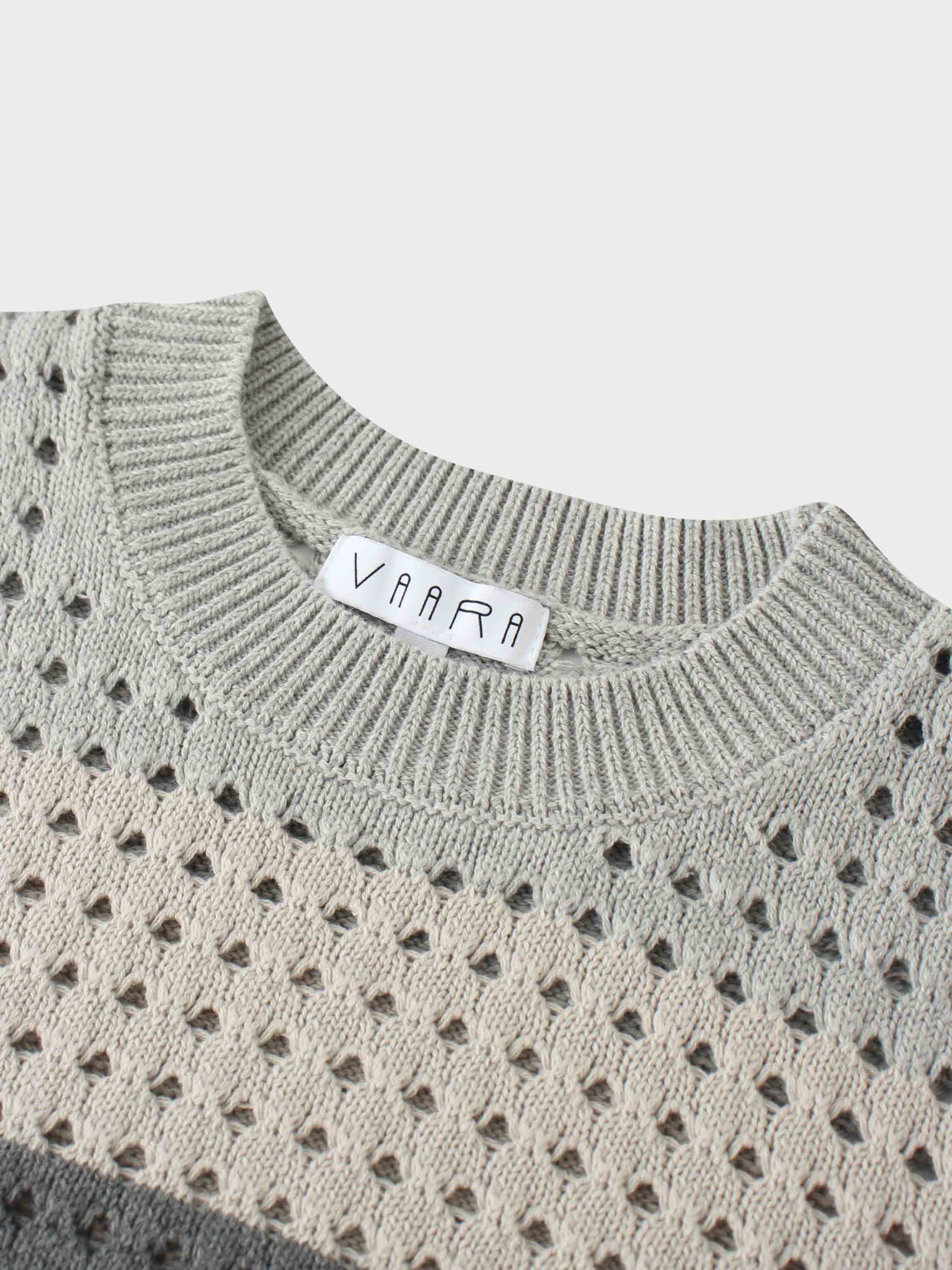 Striped Crochet Sweater-Grey