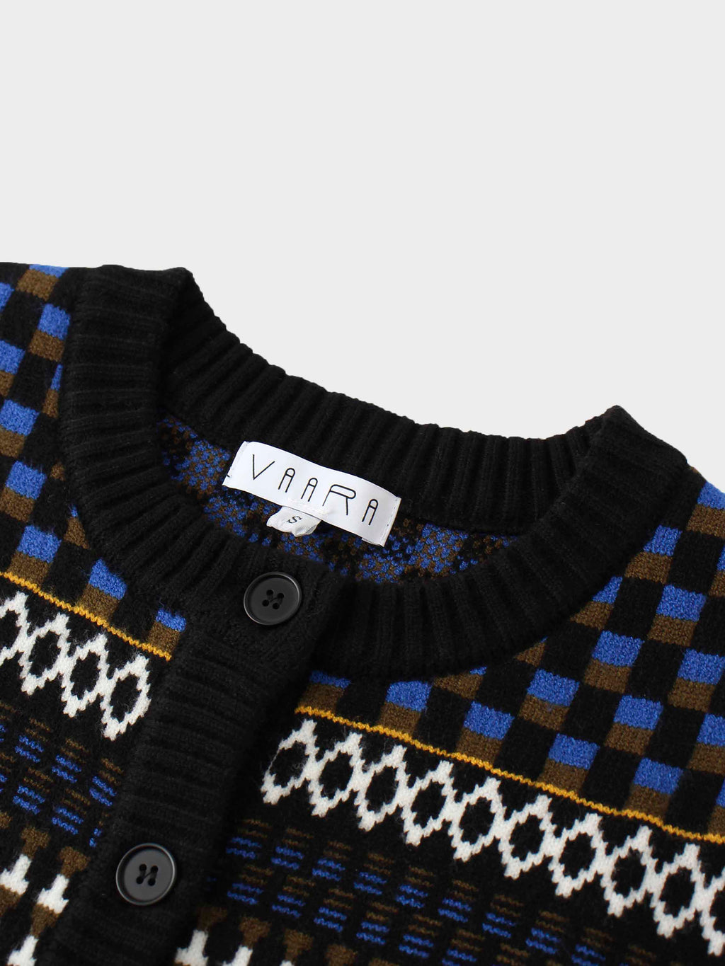 Mix Media Crew Neck Cardigan-Blue/Olive/Black