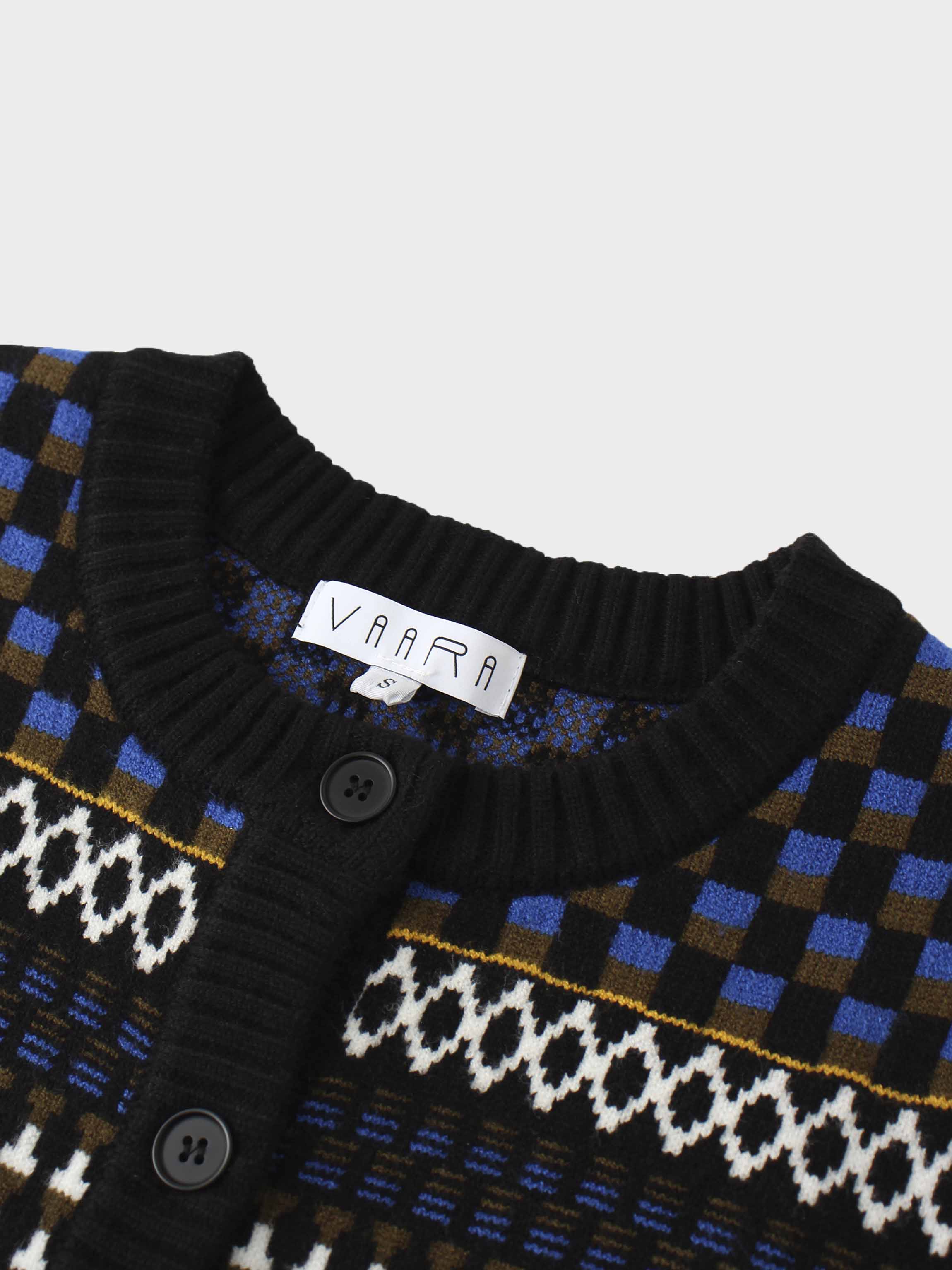 Mix Media Crew Neck Cardigan-Blue/Olive/Black