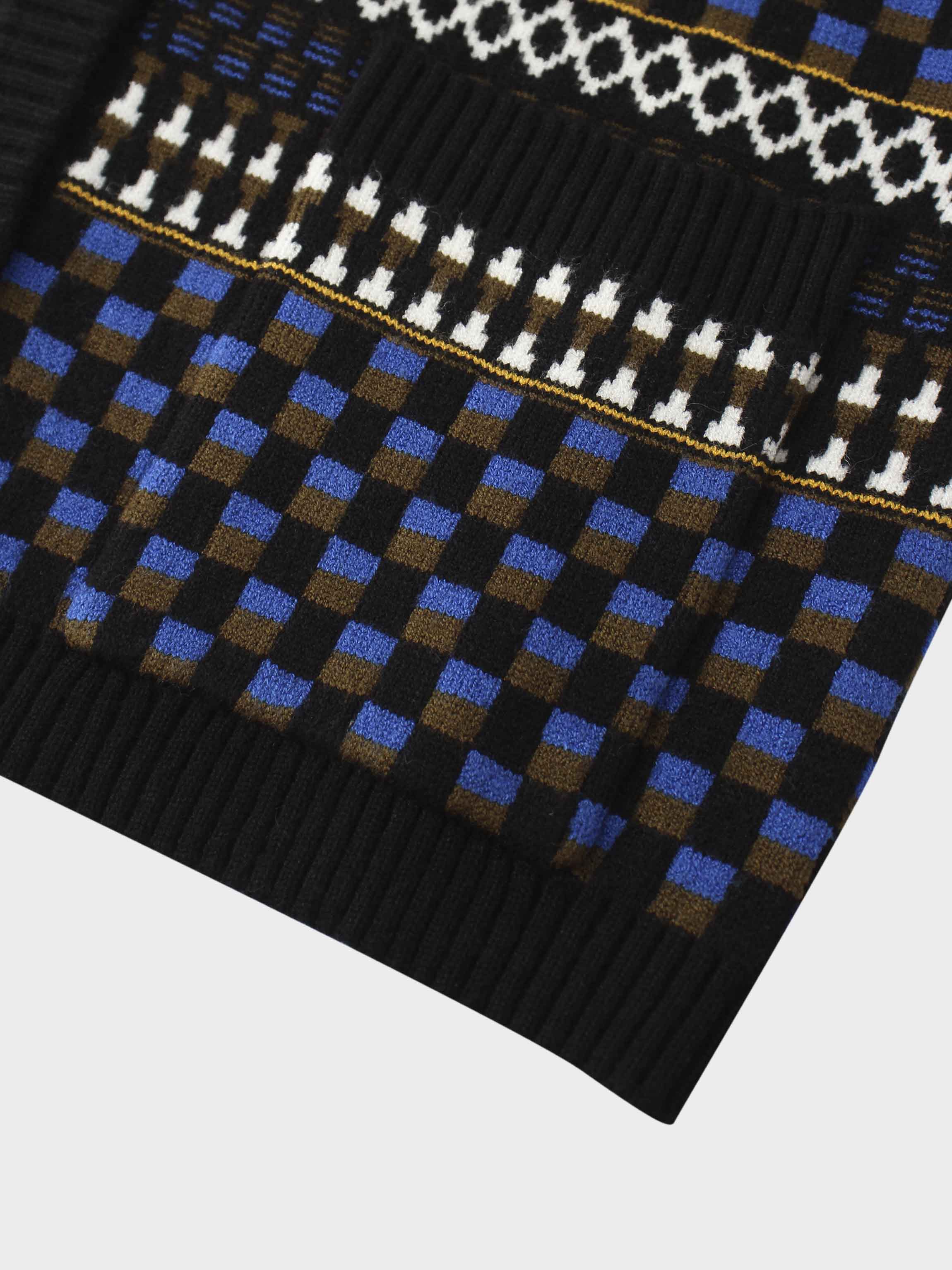 Mix Media Crew Neck Cardigan-Blue/Olive/Black