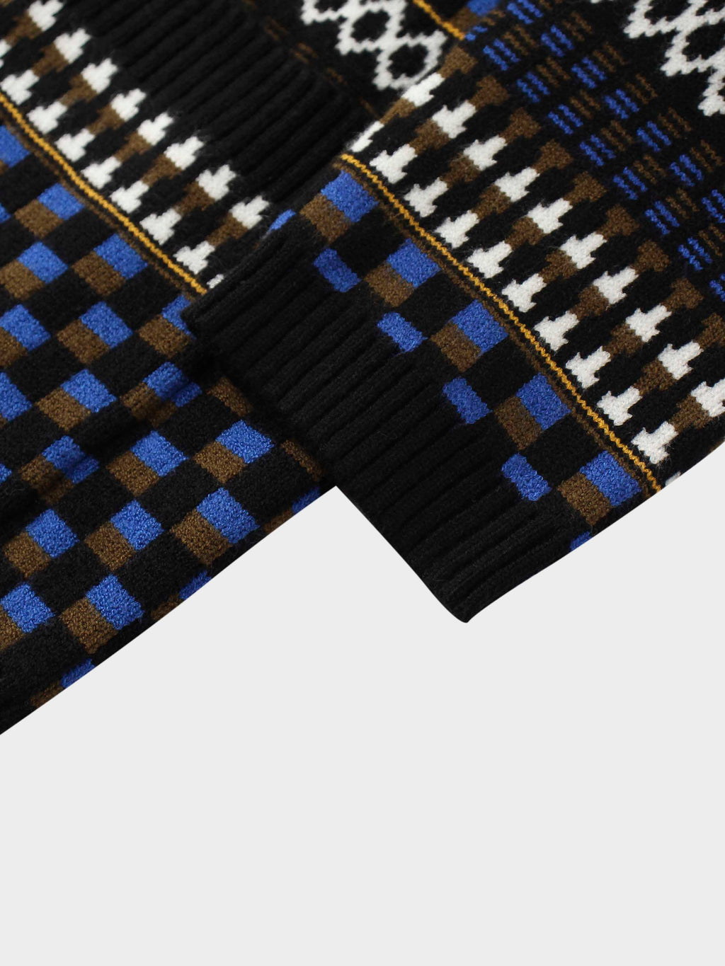 Mix Media Crew Neck Cardigan-Blue/Olive/Black