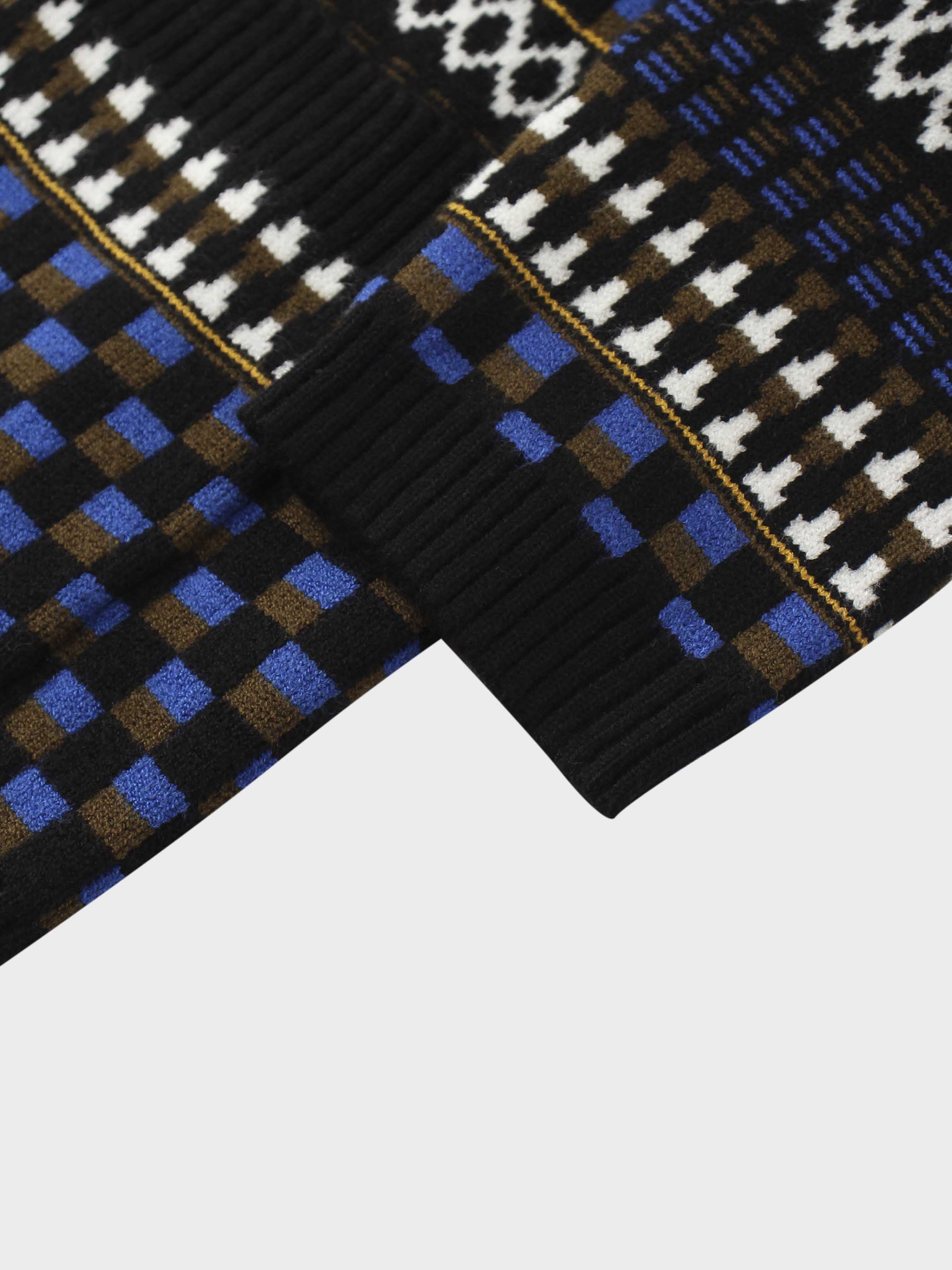 Mix Media Crew Neck Cardigan-Blue/Olive/Black