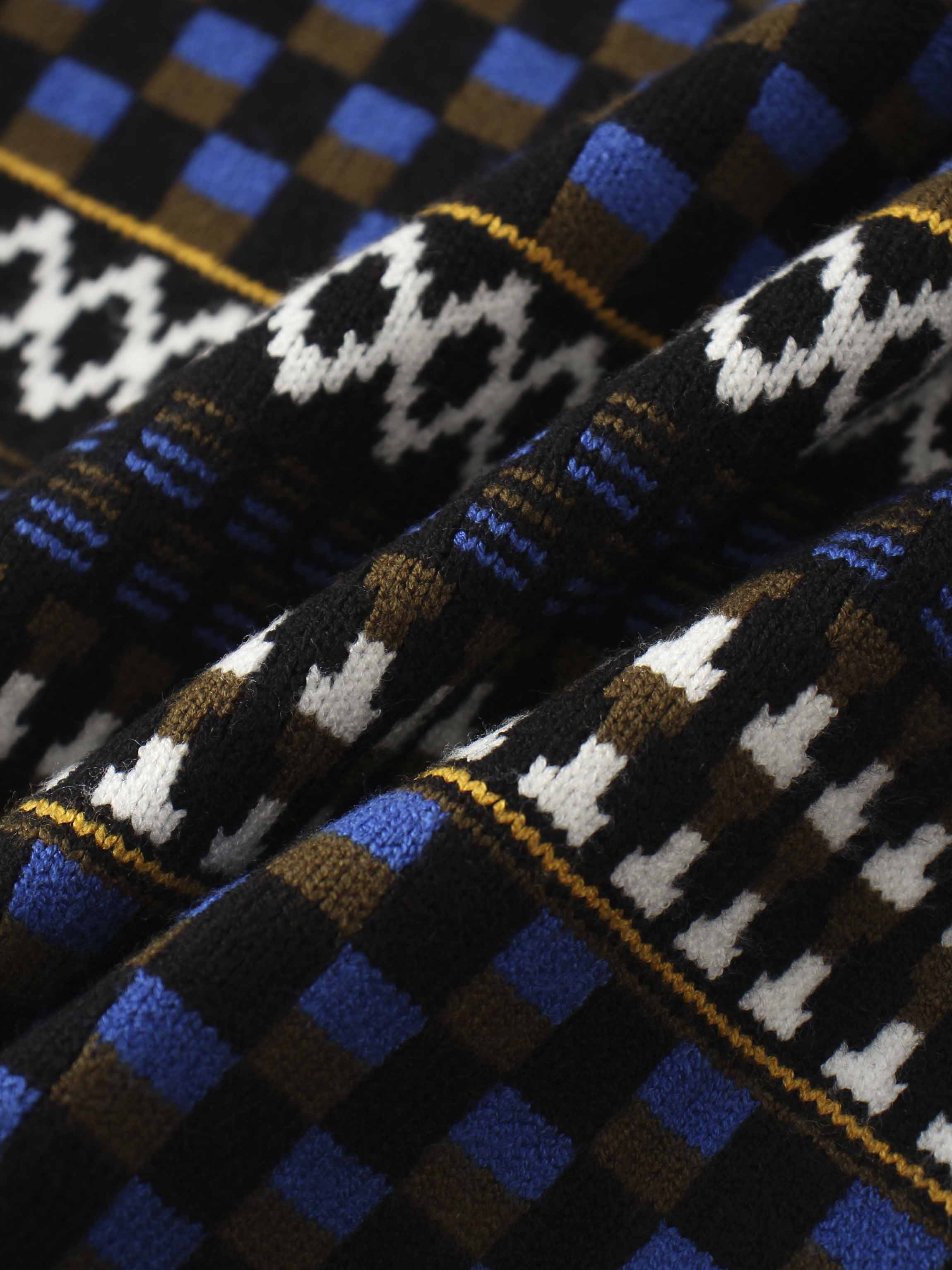 Mix Media Crew Neck Cardigan-Blue/Olive/Black