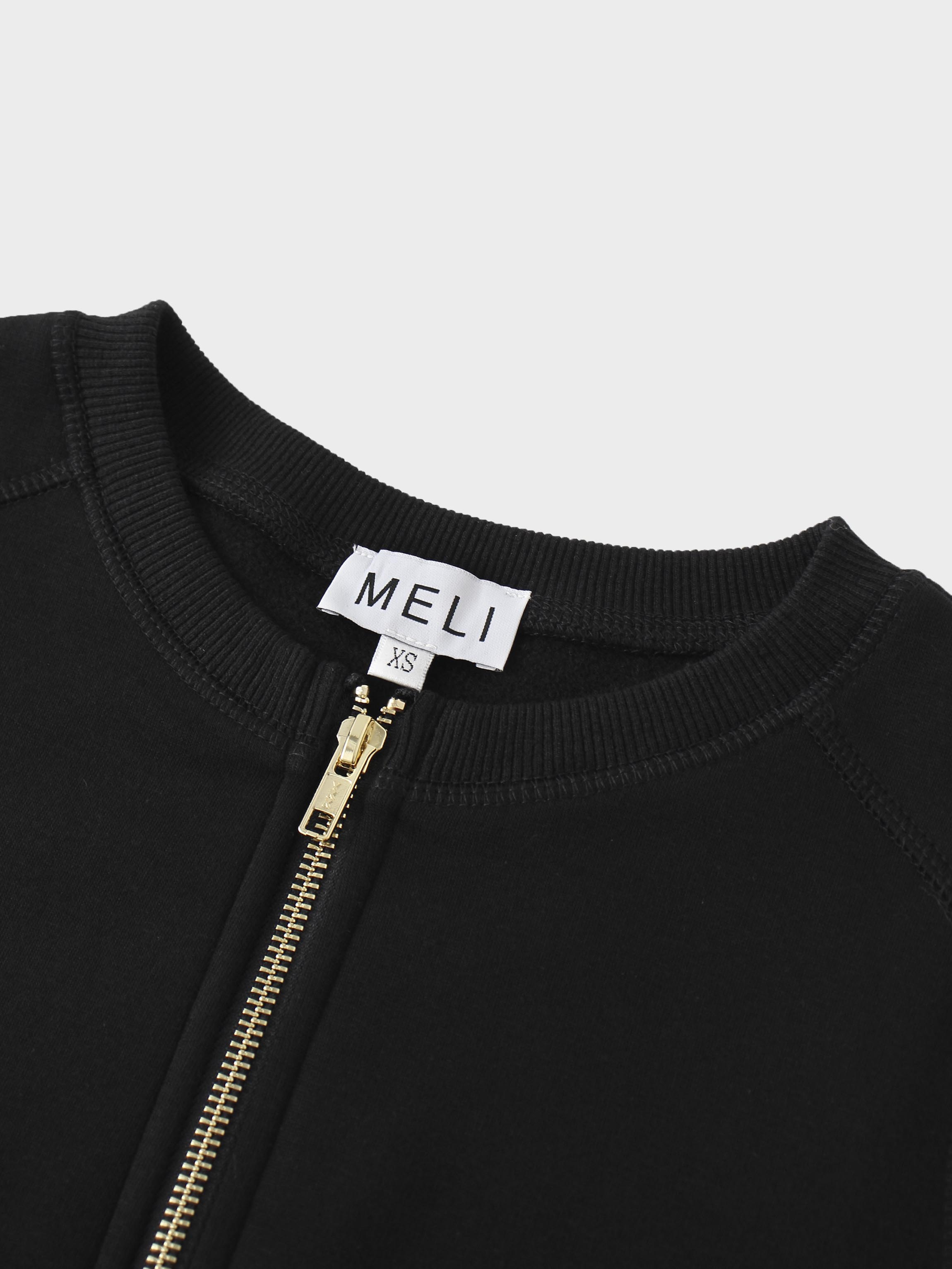 Zip Up Bomber Sweatshirt-Black