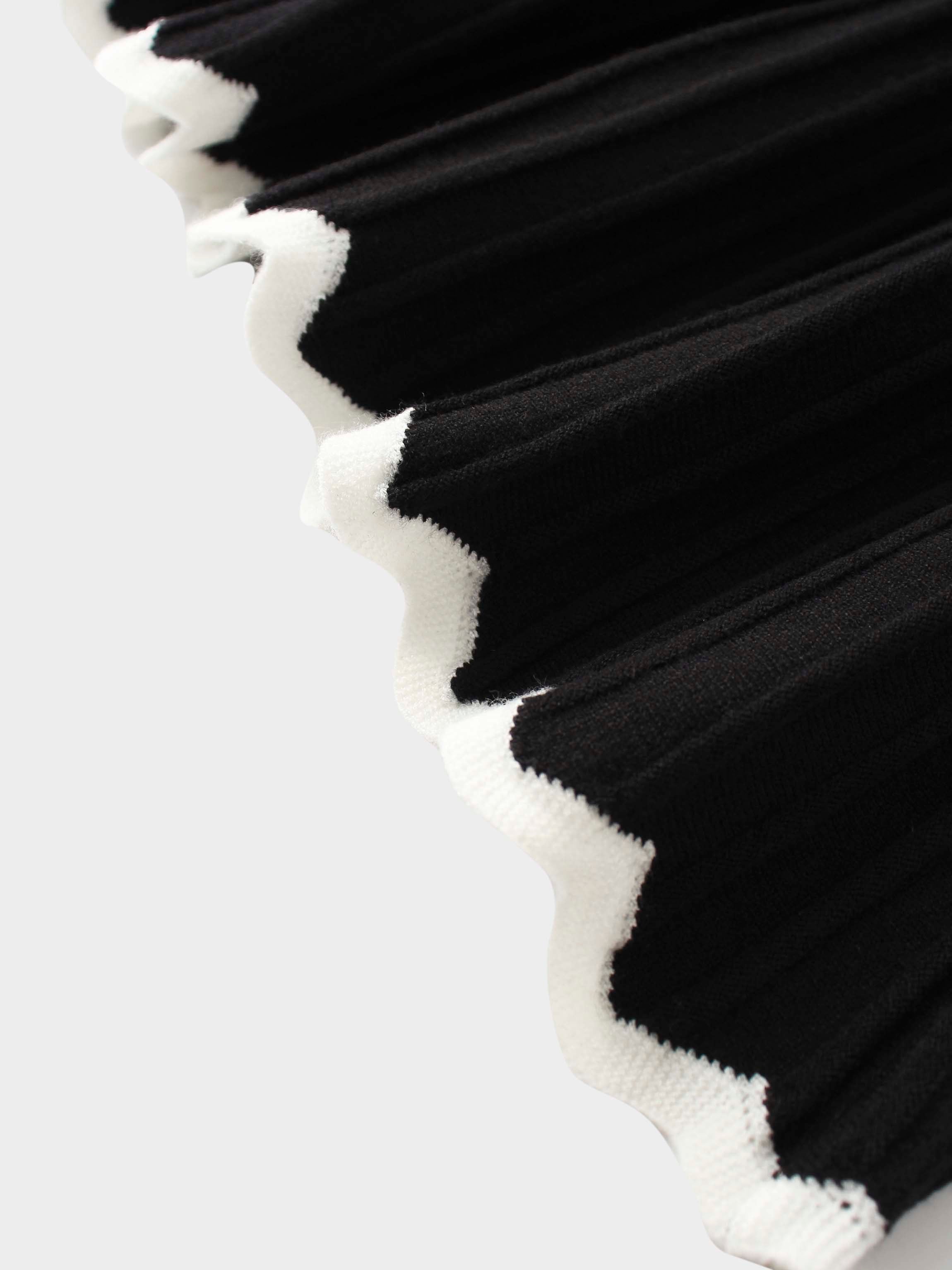 Knit Crop Sweater Dress Set-Black/Cream