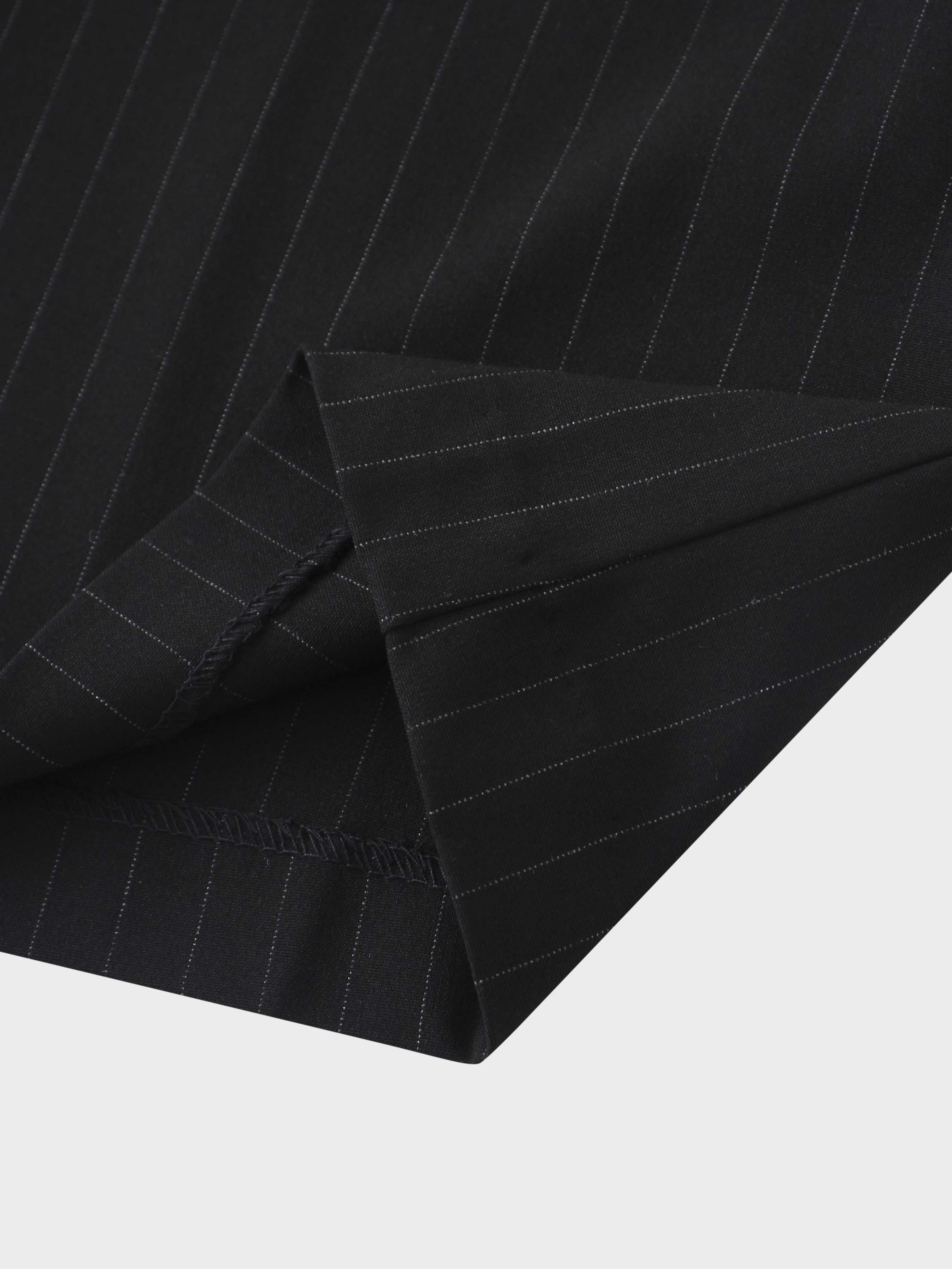 Faux Wrap Pleated Front Buckle Skirt-Pinstripe/Plaid