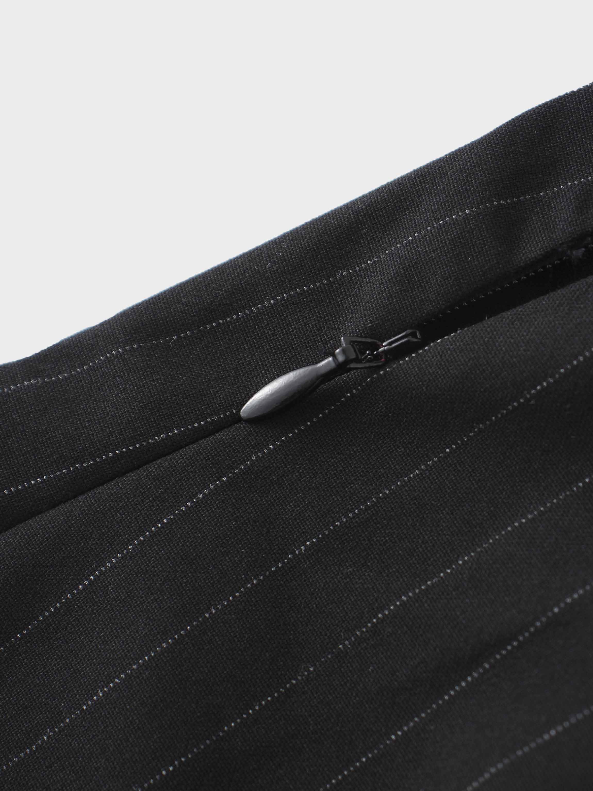 Faux Wrap Pleated Front Buckle Skirt-Pinstripe/Plaid