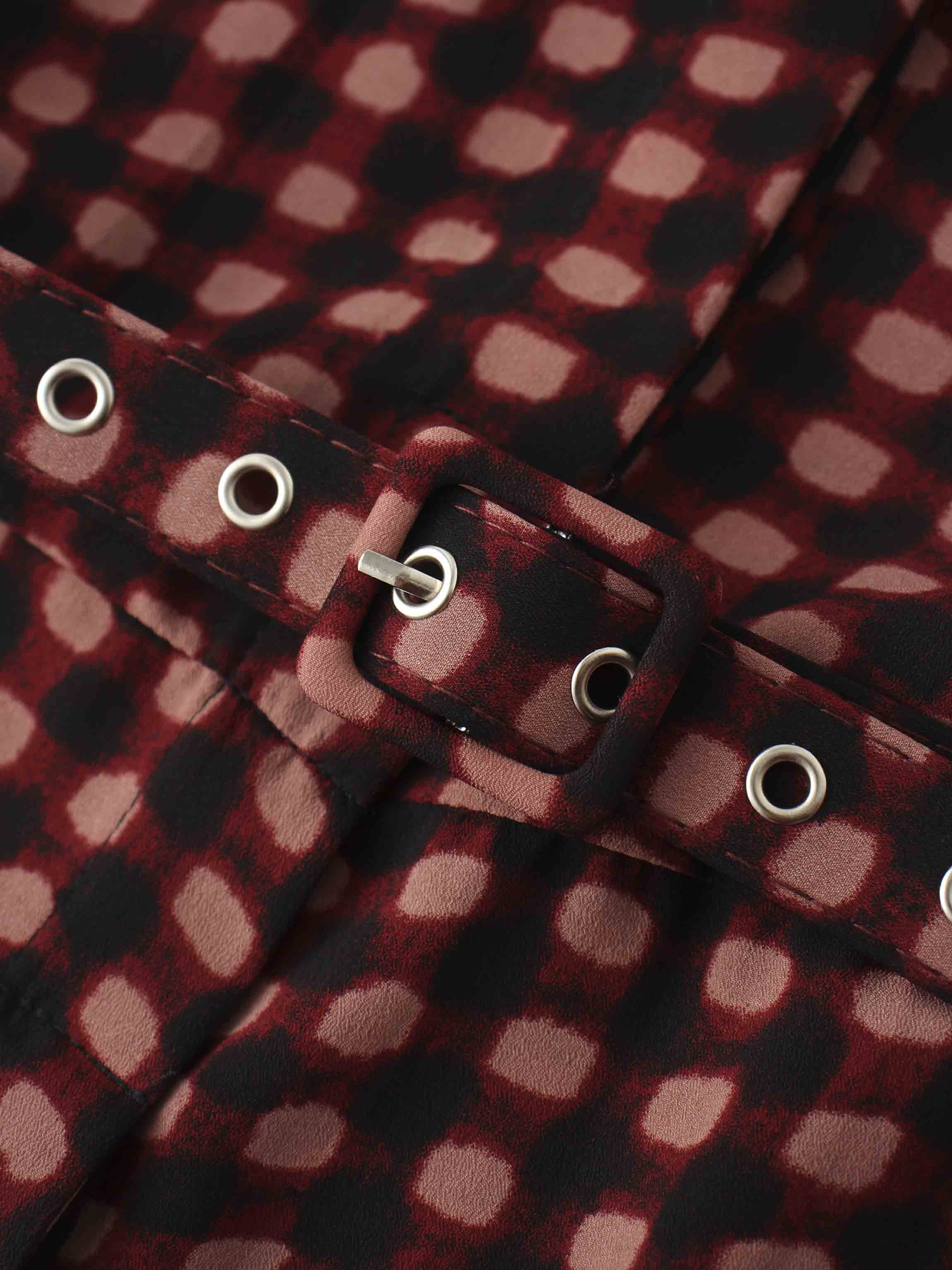 Basic Belted A-Line Dress-Burgundy/Pink