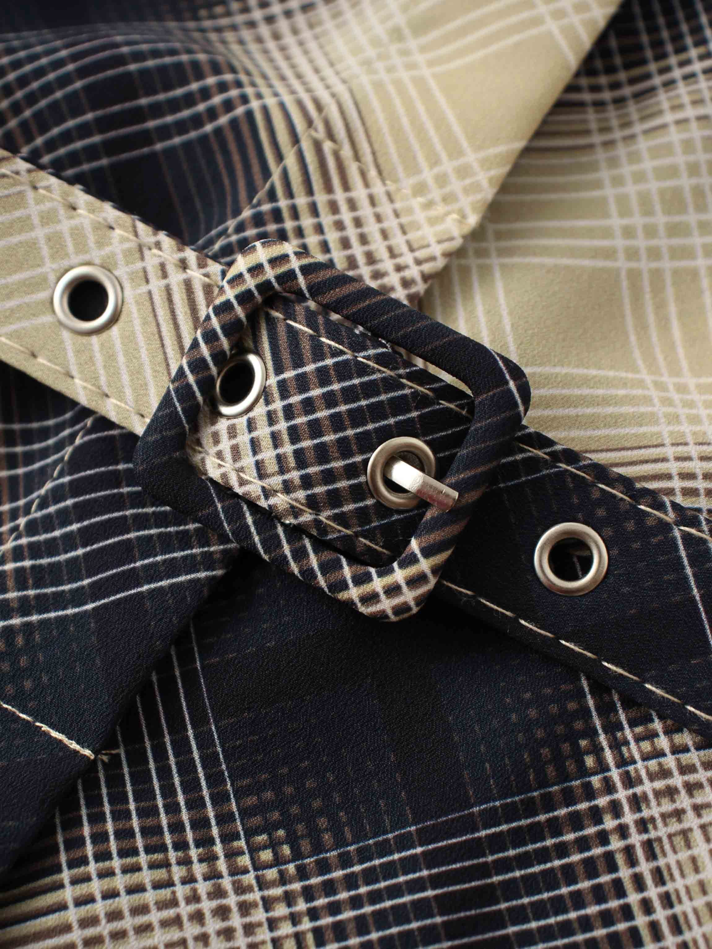 Basic Belted A-Line Dress-Black/White Plaid