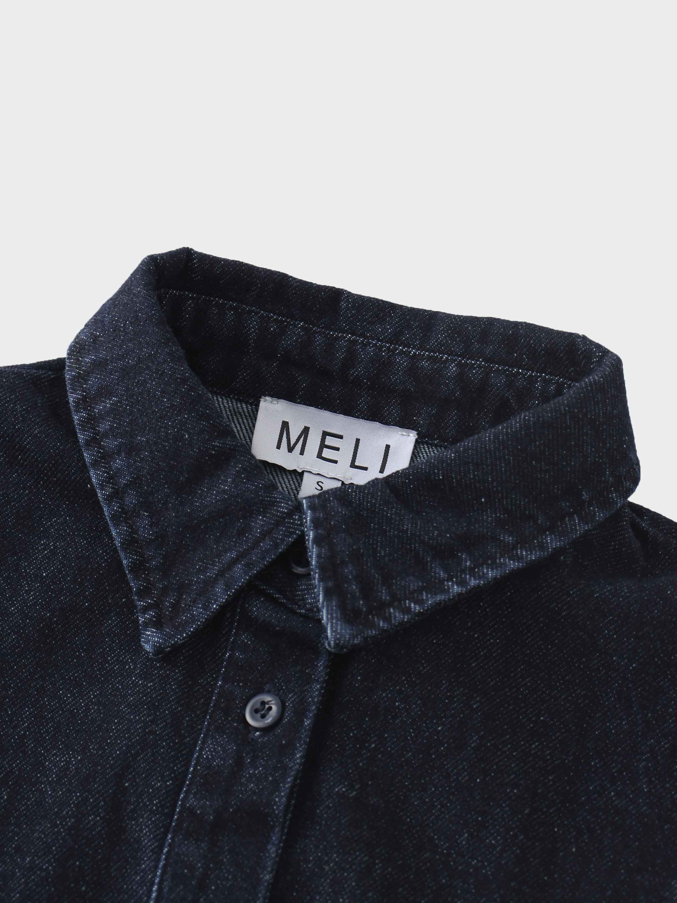 Puff Sleeve Denim Shirt-Blue