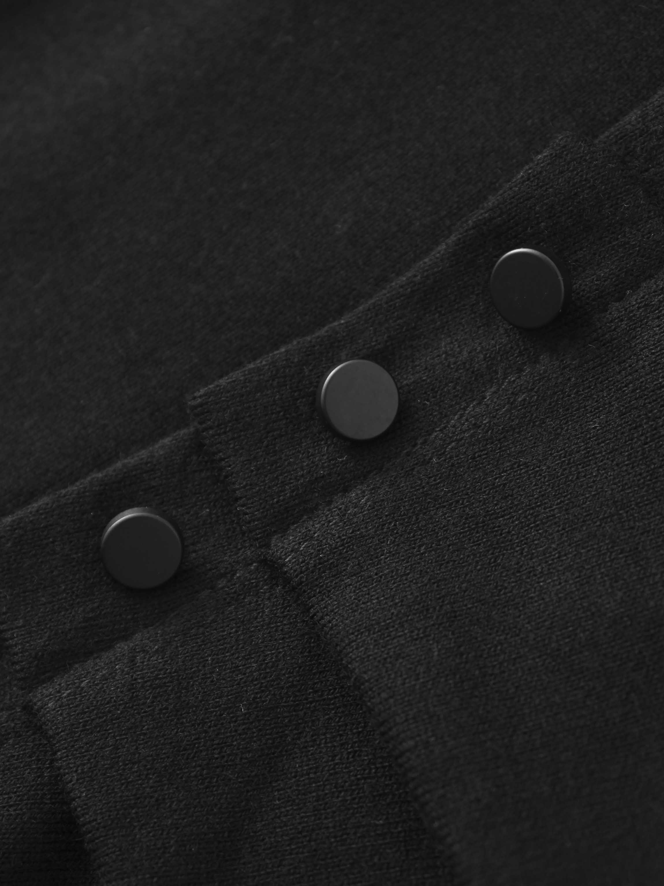 Side Shirred Button Down Knit-Black