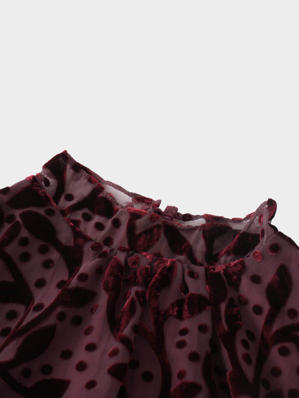 Waisted Yoke Dress-Burgundy Velvet Leaves