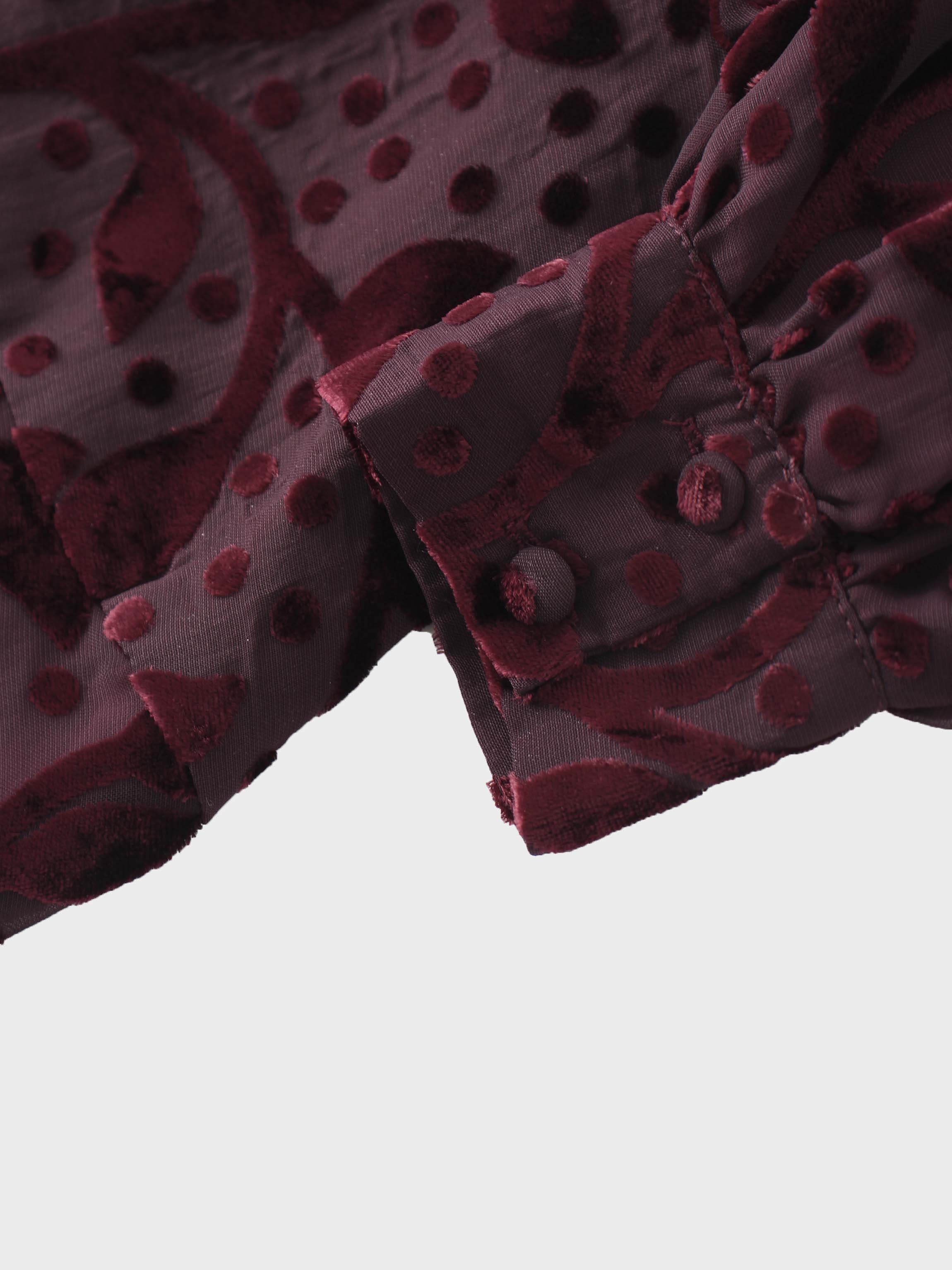 Waisted Yoke Dress-Burgundy Velvet Leaves