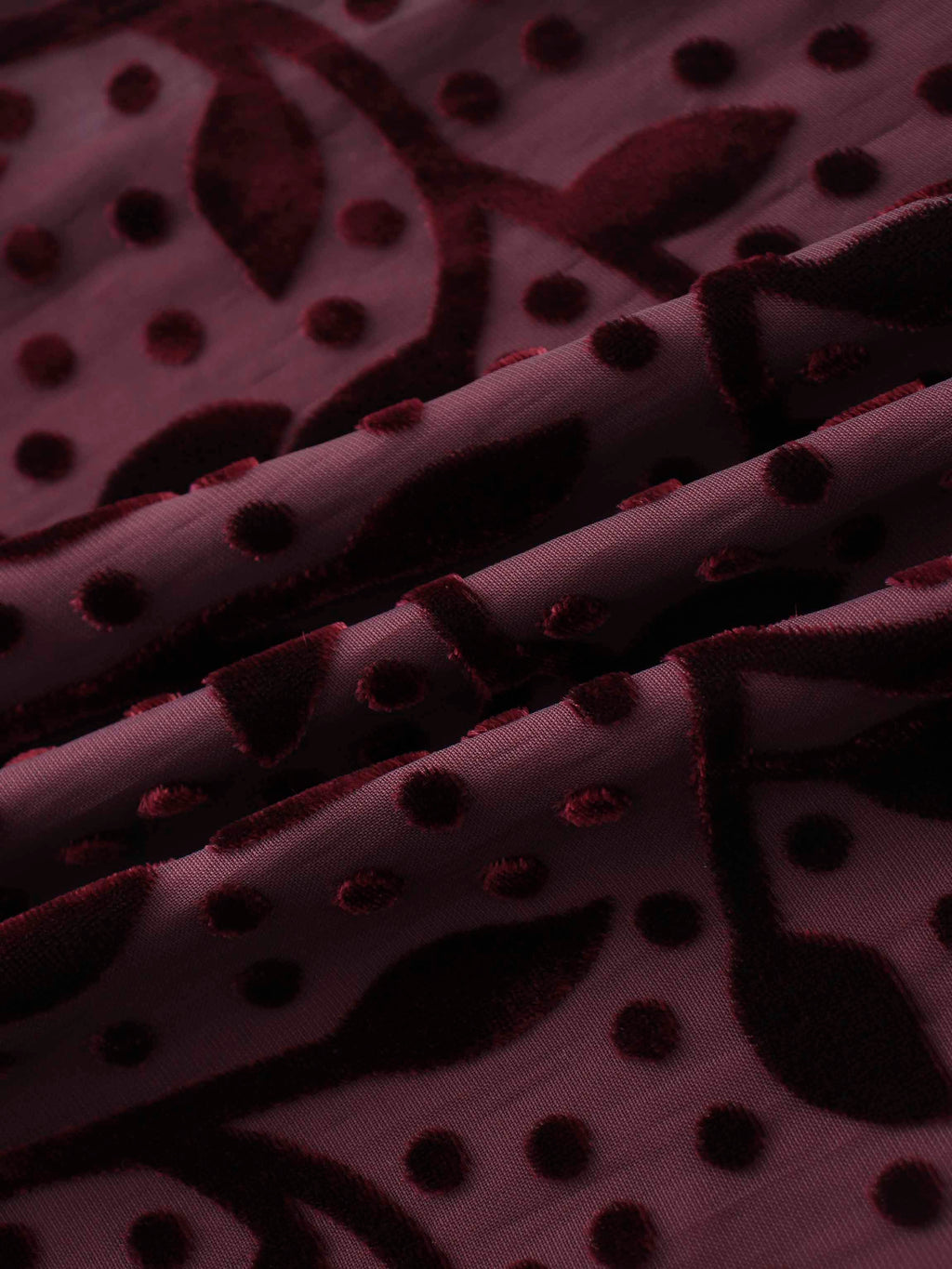 Waisted Yoke Dress-Burgundy Velvet Leaves