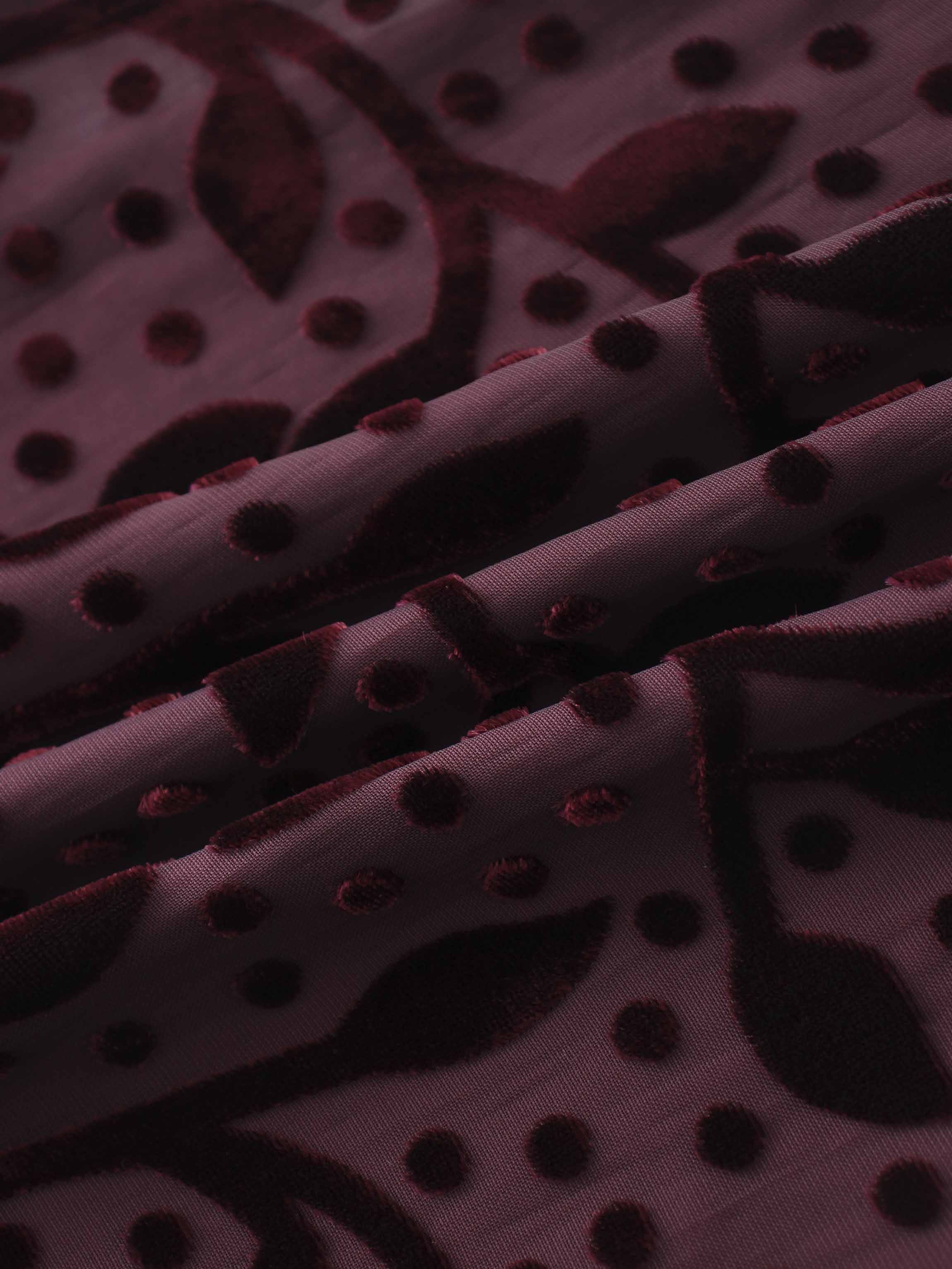 Waisted Yoke Dress-Burgundy Velvet Leaves