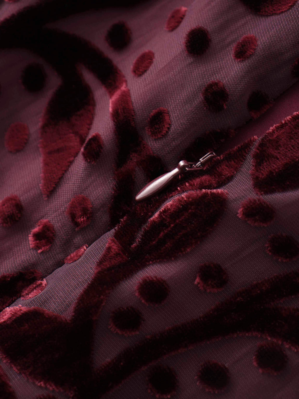 Waisted Yoke Dress-Burgundy Velvet Leaves