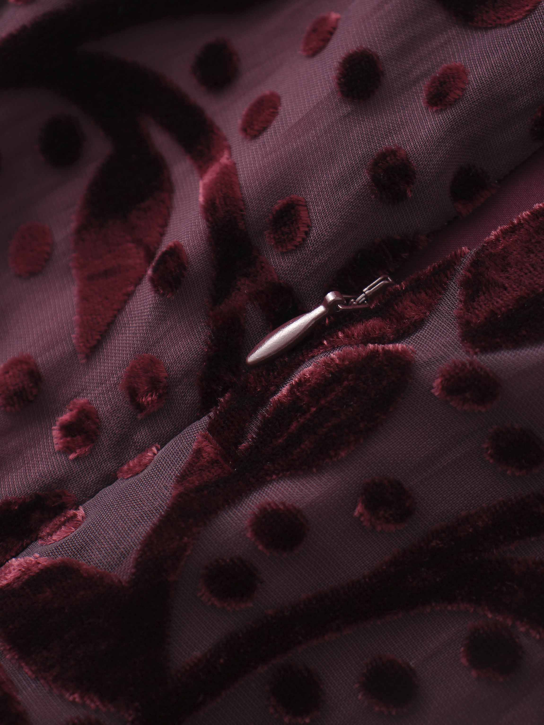 Waisted Yoke Dress-Burgundy Velvet Leaves