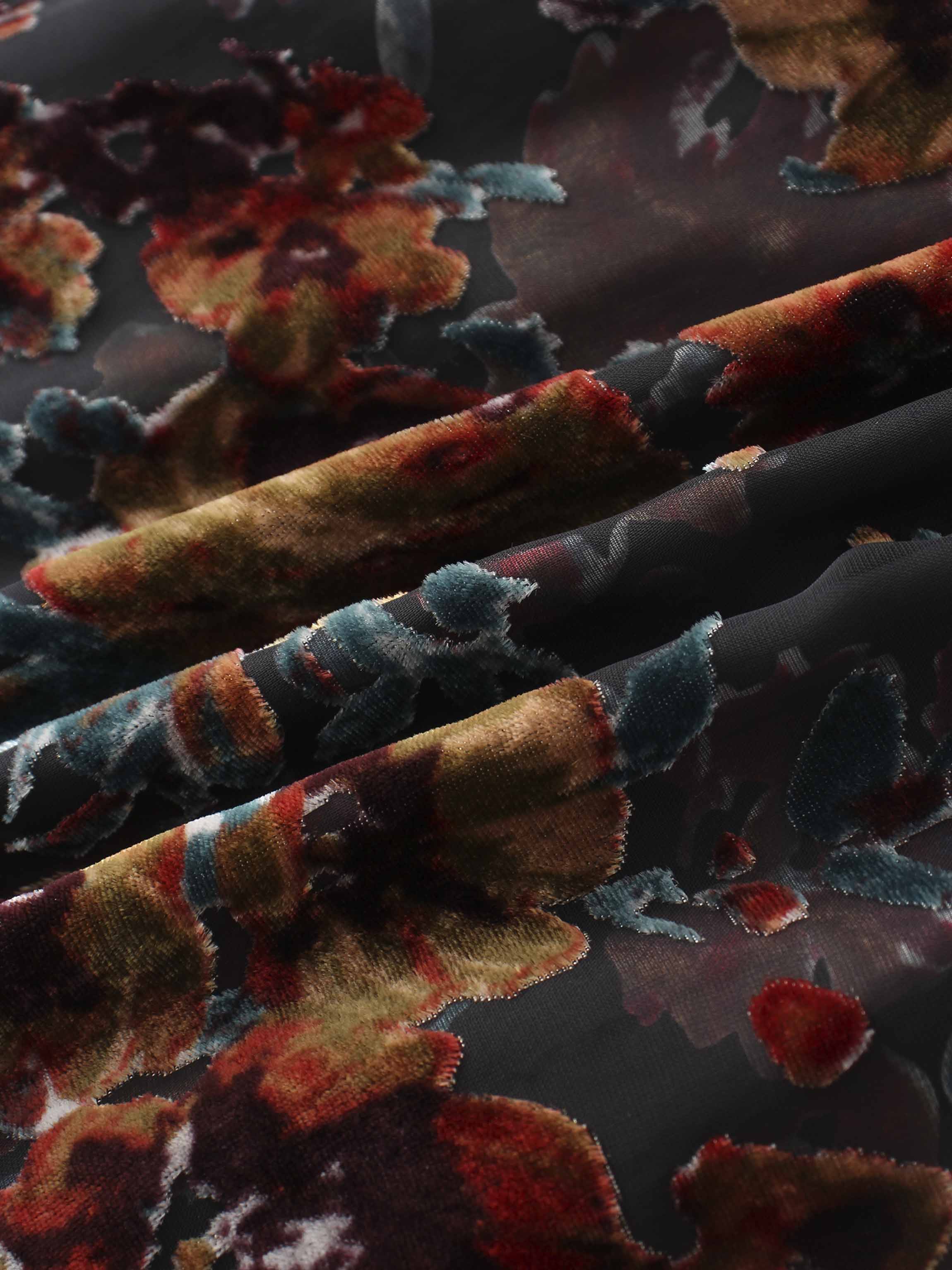 Waisted Yoke Dress-Colored Velvet Floral