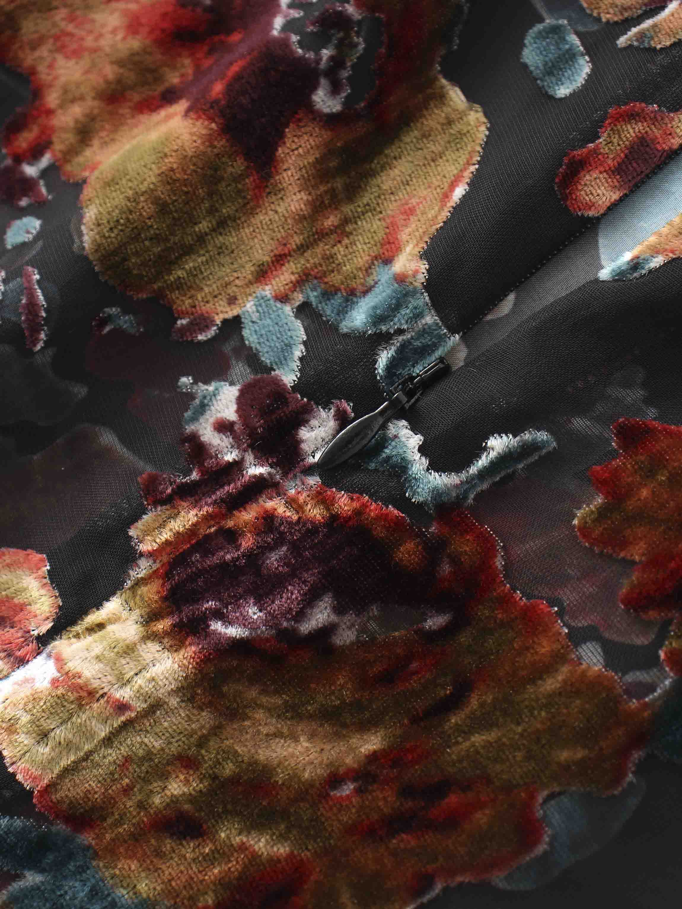 Waisted Yoke Dress-Colored Velvet Floral