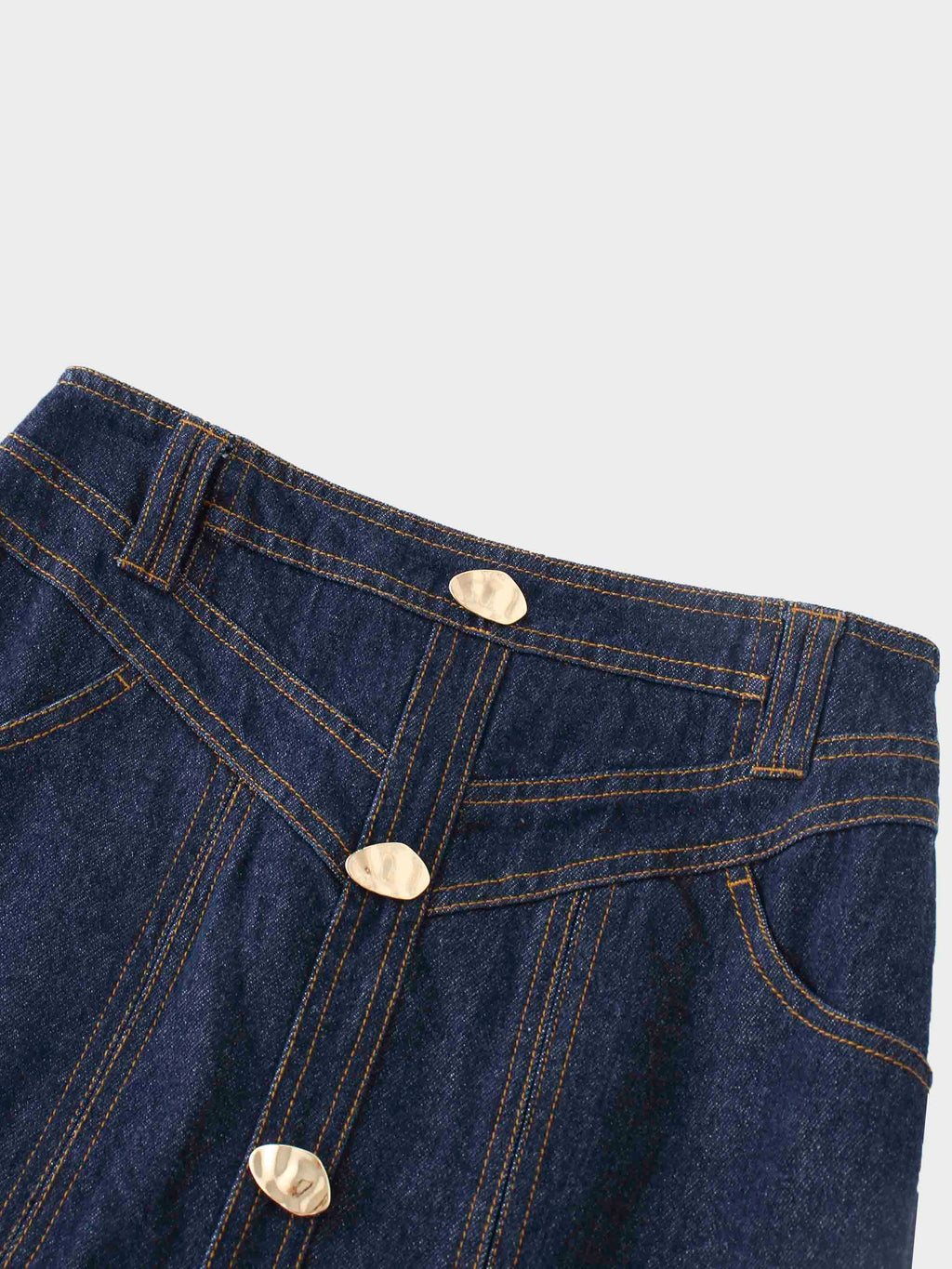 Button Design Denim Skirt-Blue