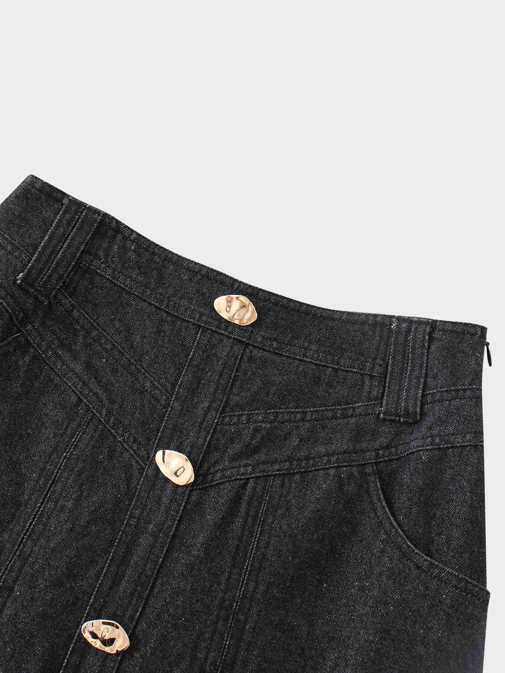 Button Design Denim Skirt-Black