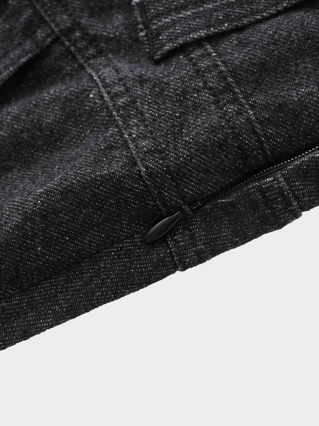 Button Design Denim Skirt-Black