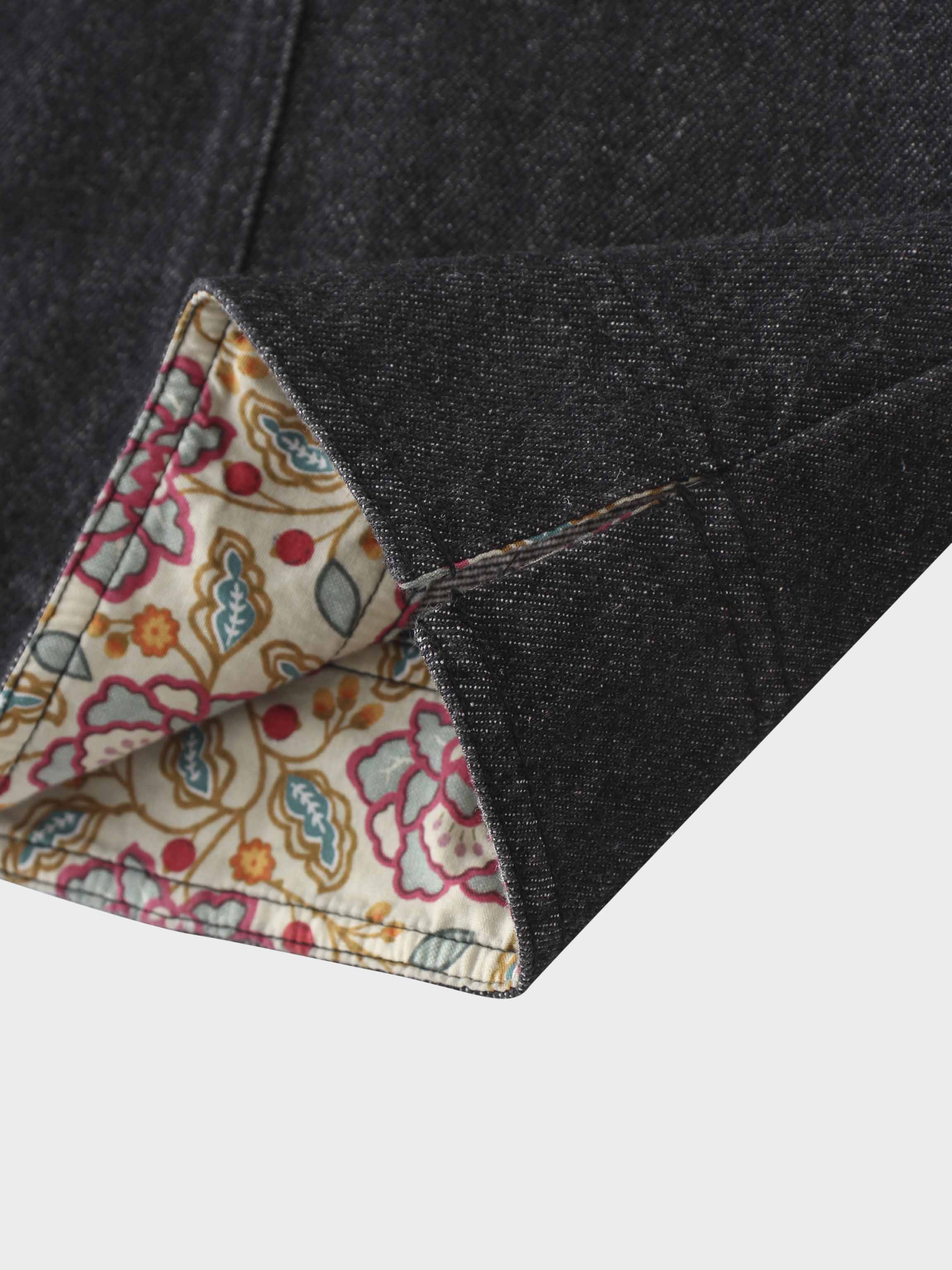 Button Design Denim Skirt-Black