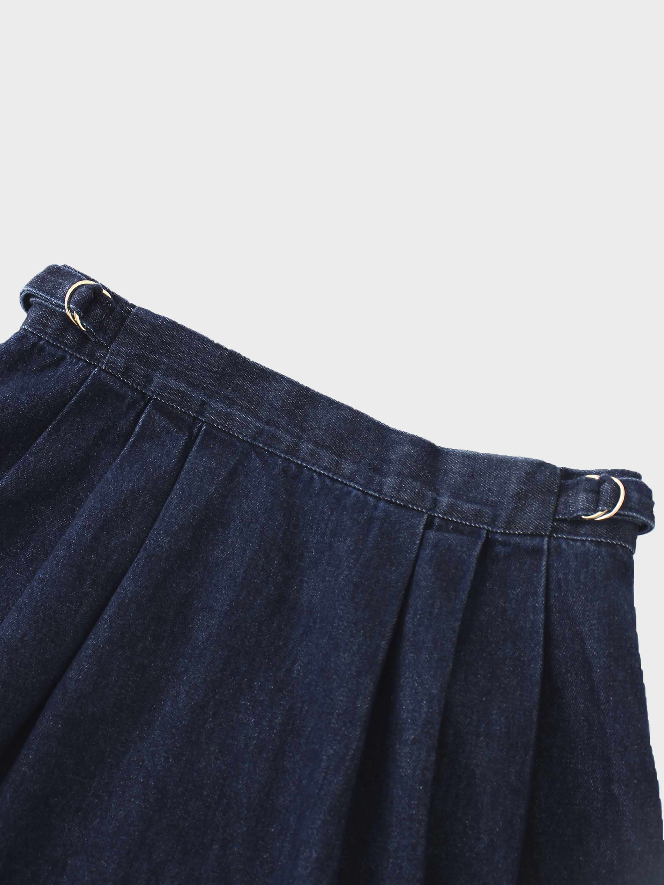 Side Buckle Denim Skirt-Blue