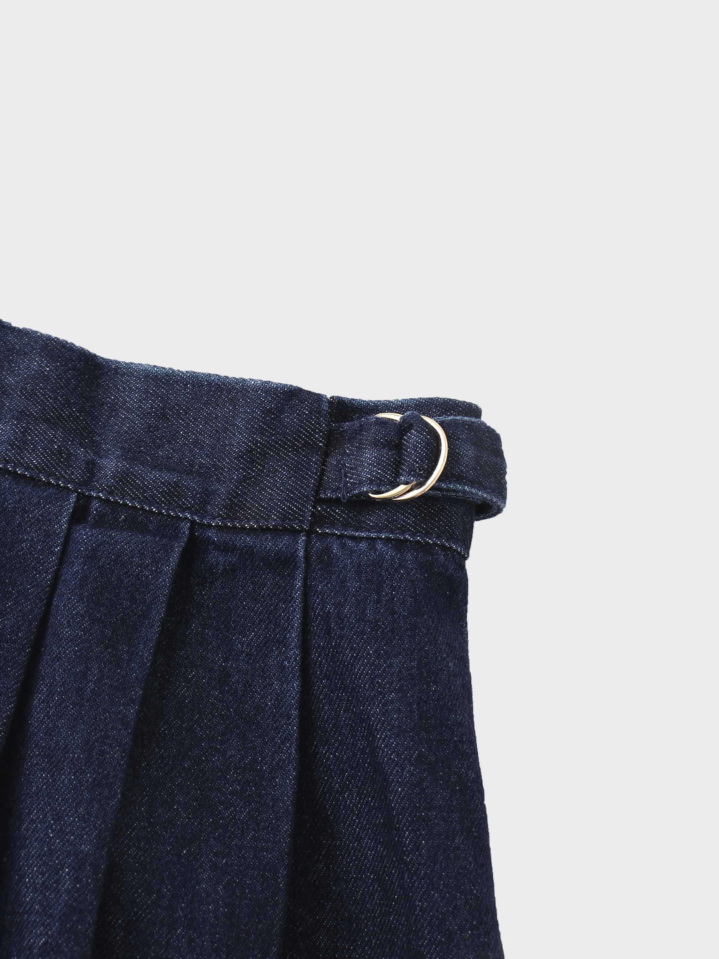 Side Buckle Denim Skirt-Blue