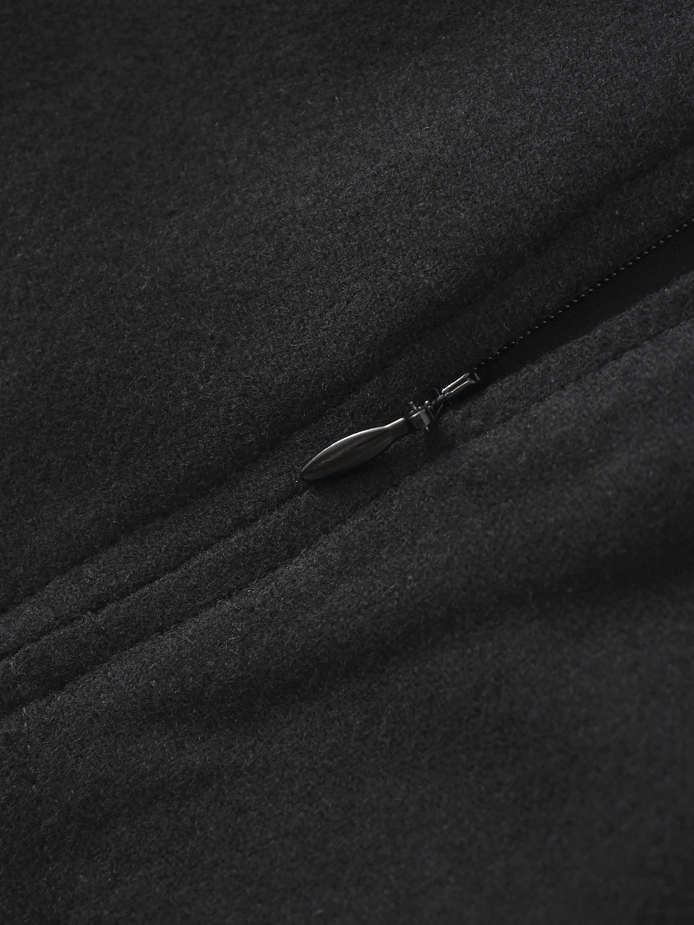 Wool Blend Short Panel Skirt-Black