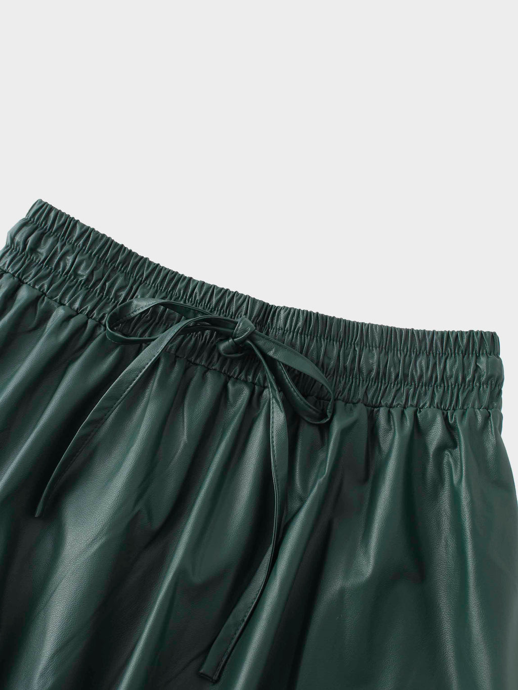Drawstring Faux Leather Skirt-Hunter Green