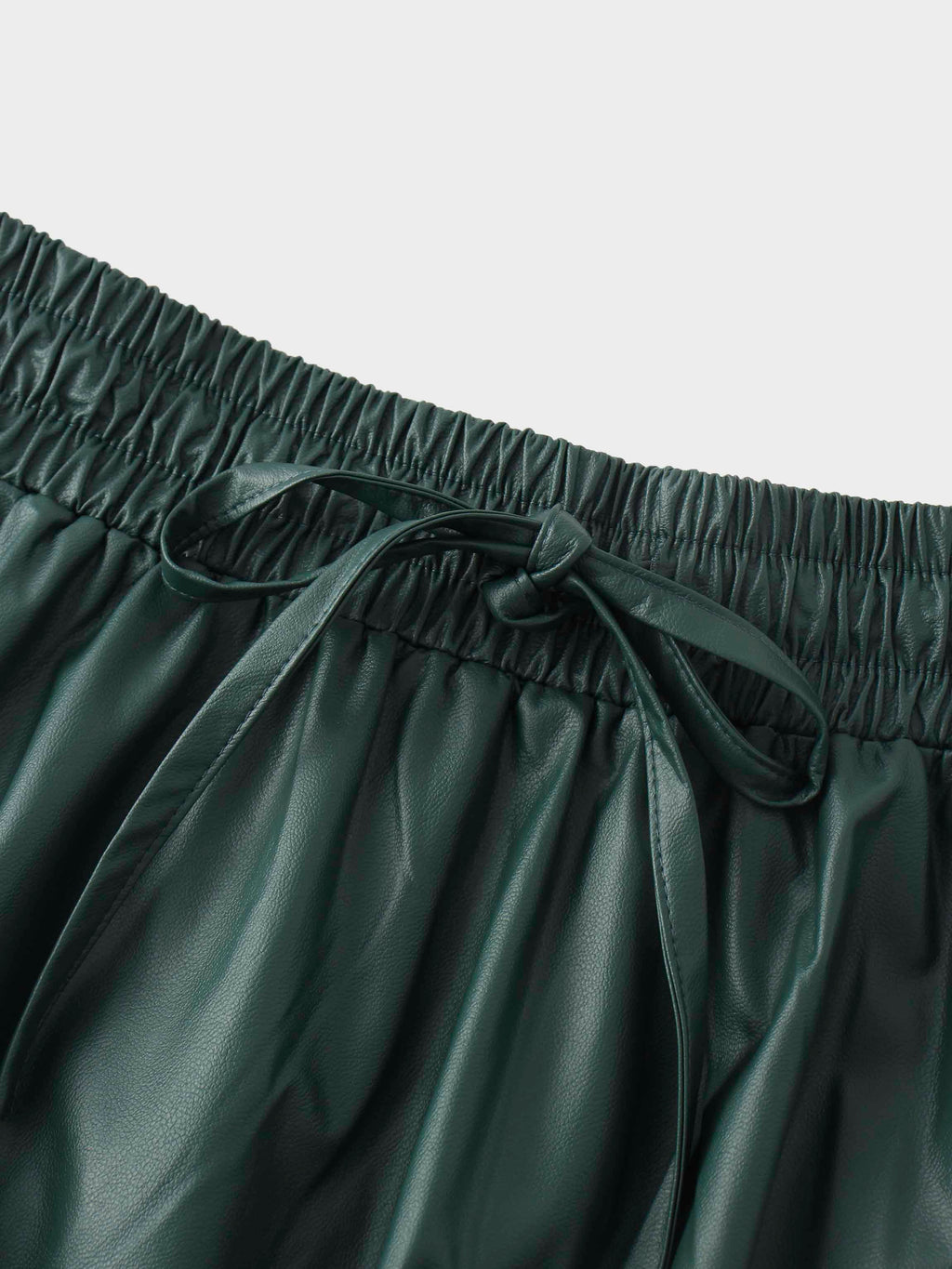 Drawstring Faux Leather Skirt-Hunter Green