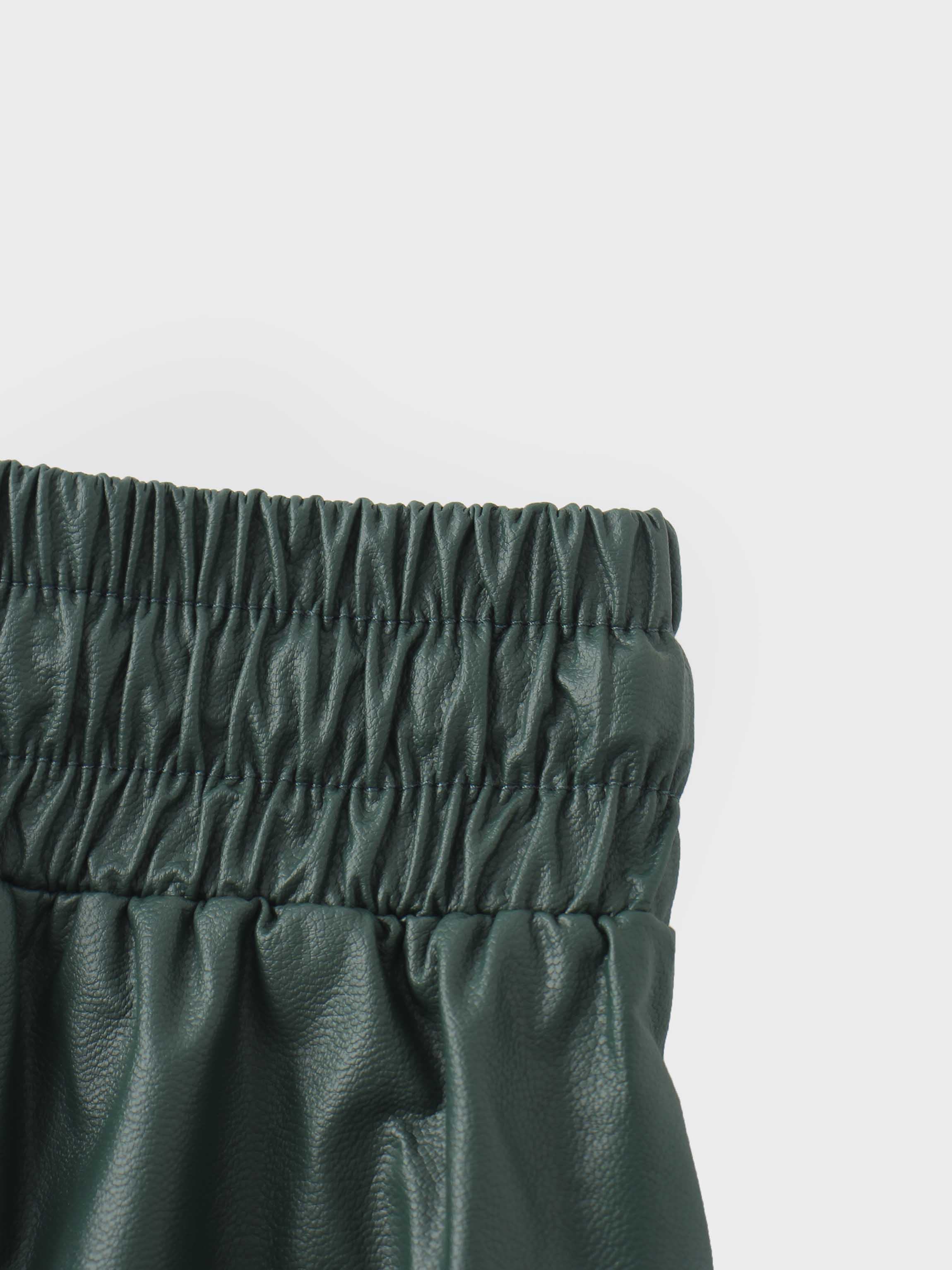 Drawstring Faux Leather Skirt-Hunter Green