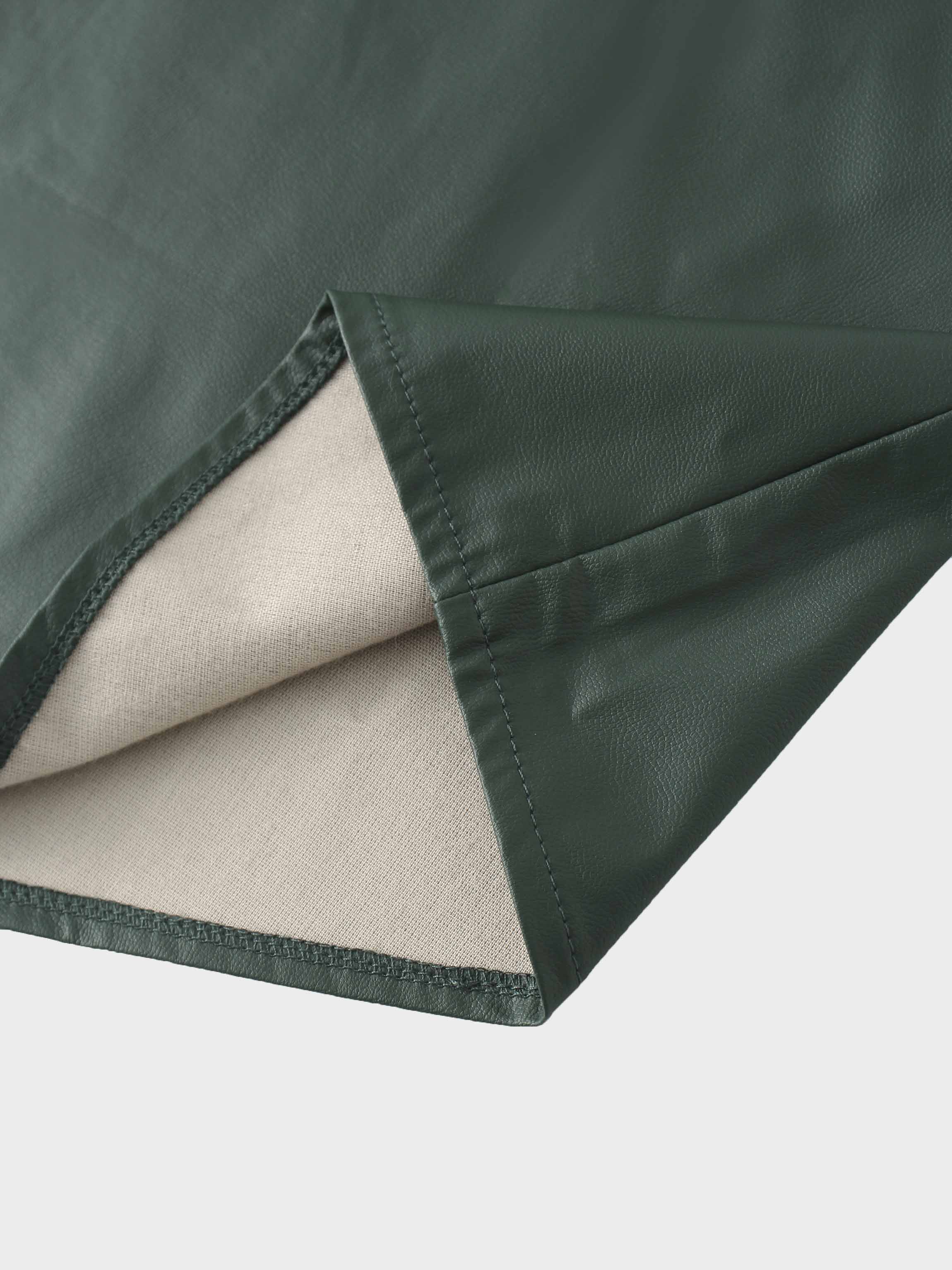 Drawstring Faux Leather Skirt-Hunter Green