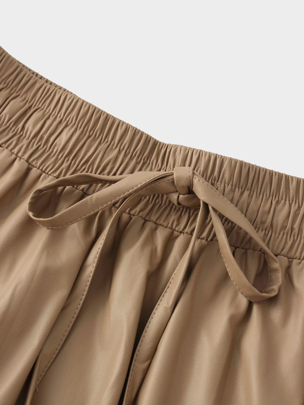 Drawstring Faux Leather Skirt-Camel