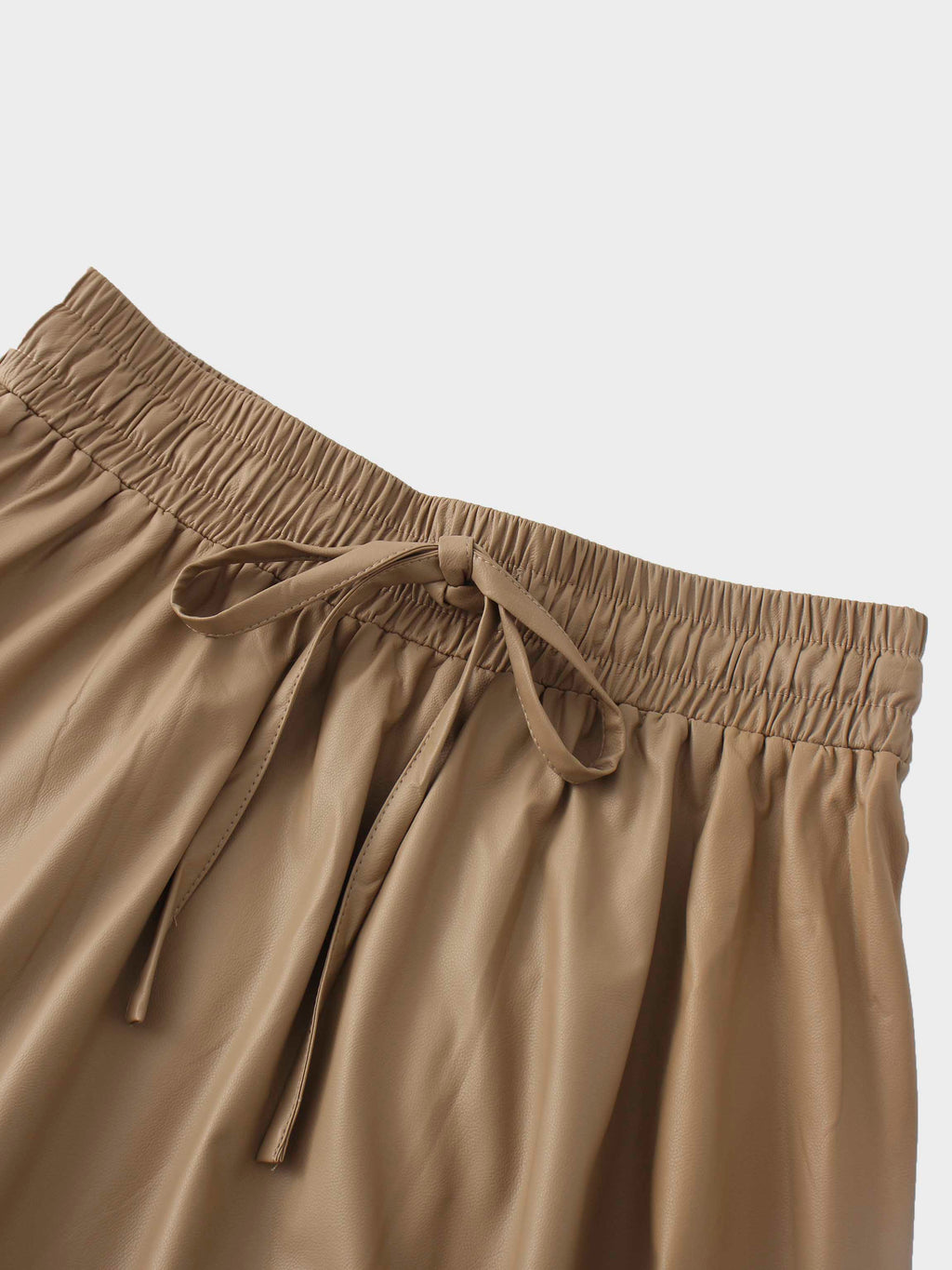 Drawstring Faux Leather Skirt-Camel
