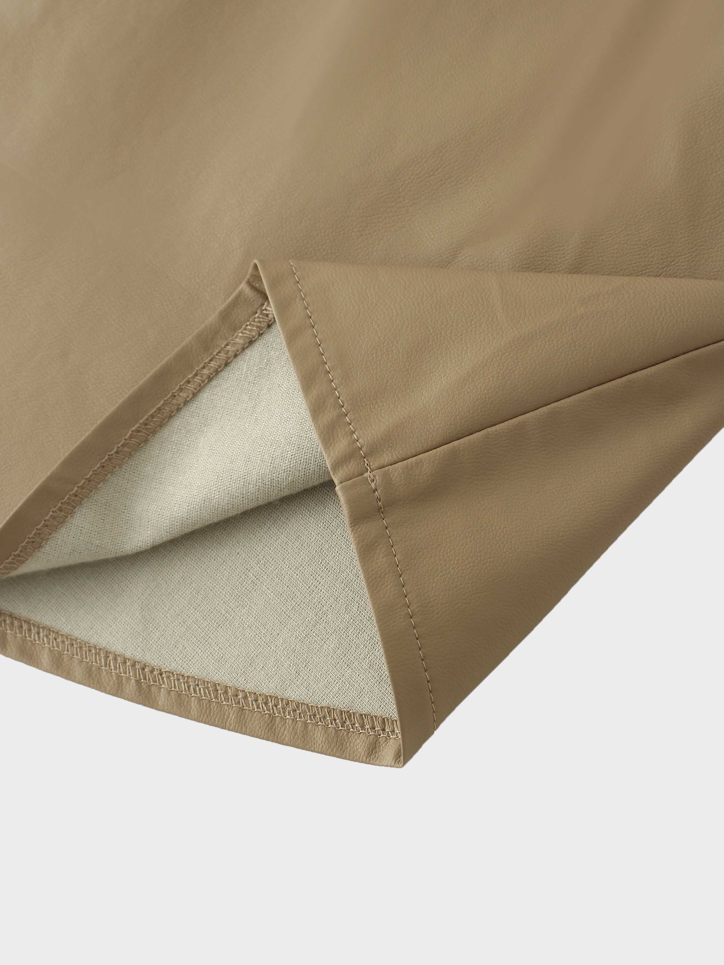 Drawstring Faux Leather Skirt-Camel