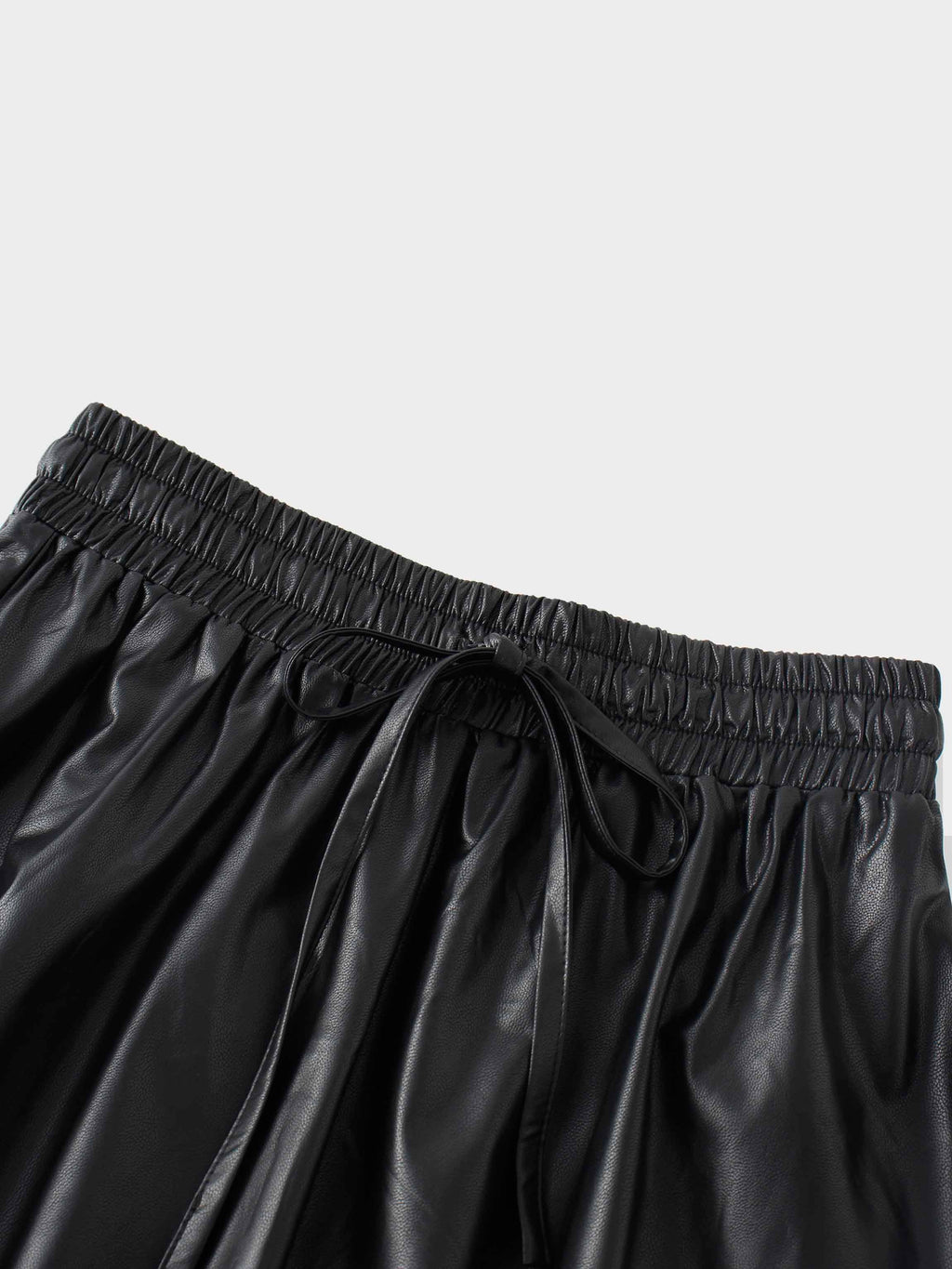 Drawstring Faux Leather Skirt-Black