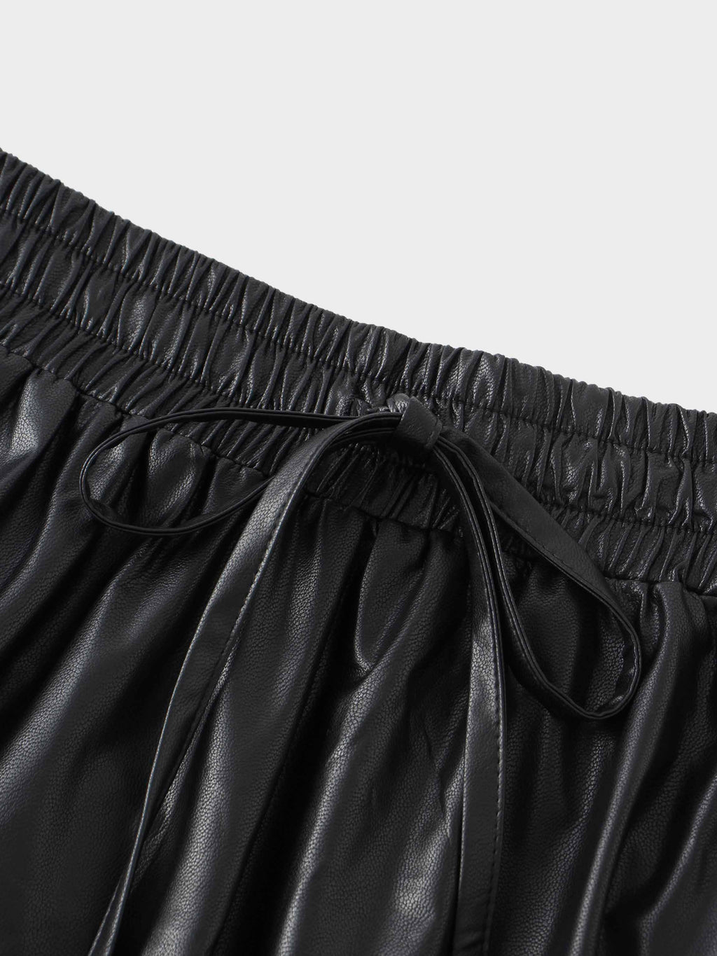 Drawstring Faux Leather Skirt-Black