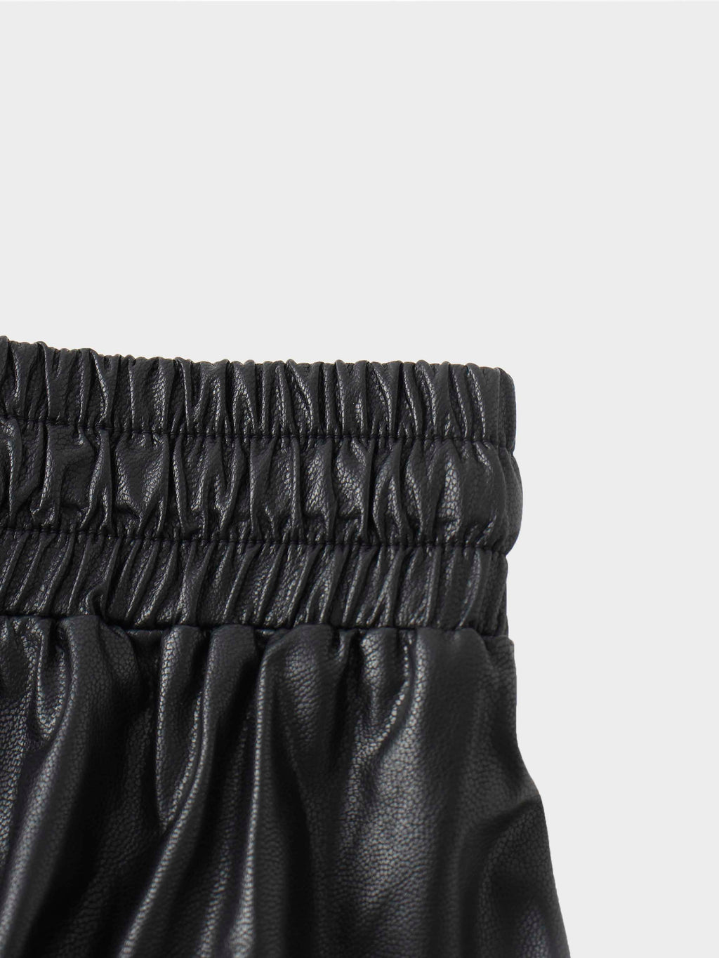 Drawstring Faux Leather Skirt-Black